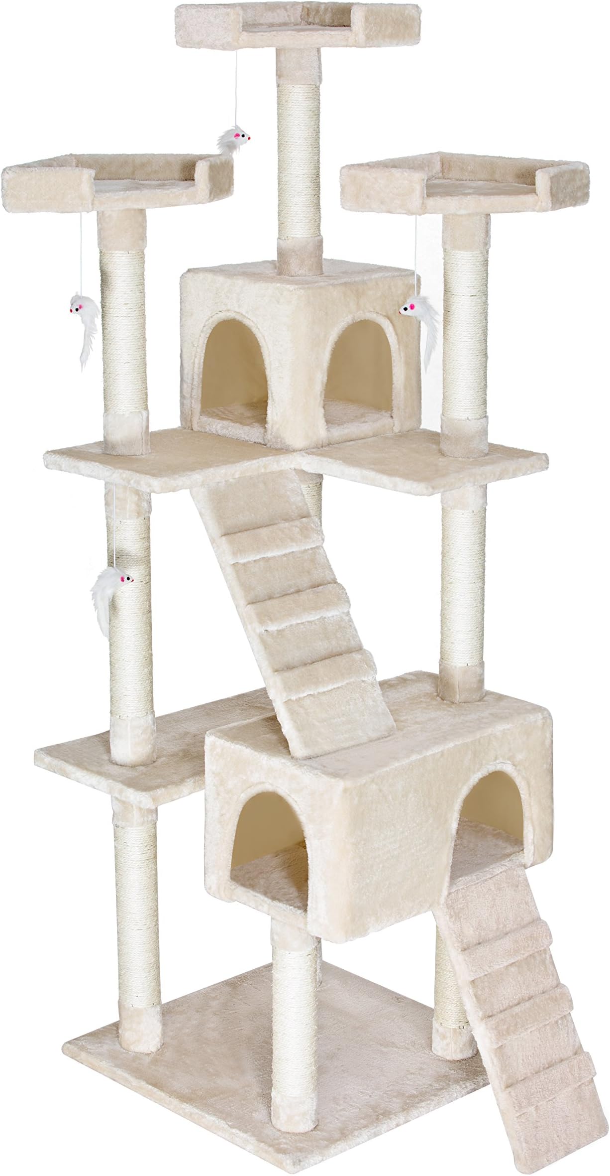 Mr Cute Cat Tower Play Stairs Scratcher Post House Condo Cat Tree Furniture with Kitty IQ-toy RED 67-inch
