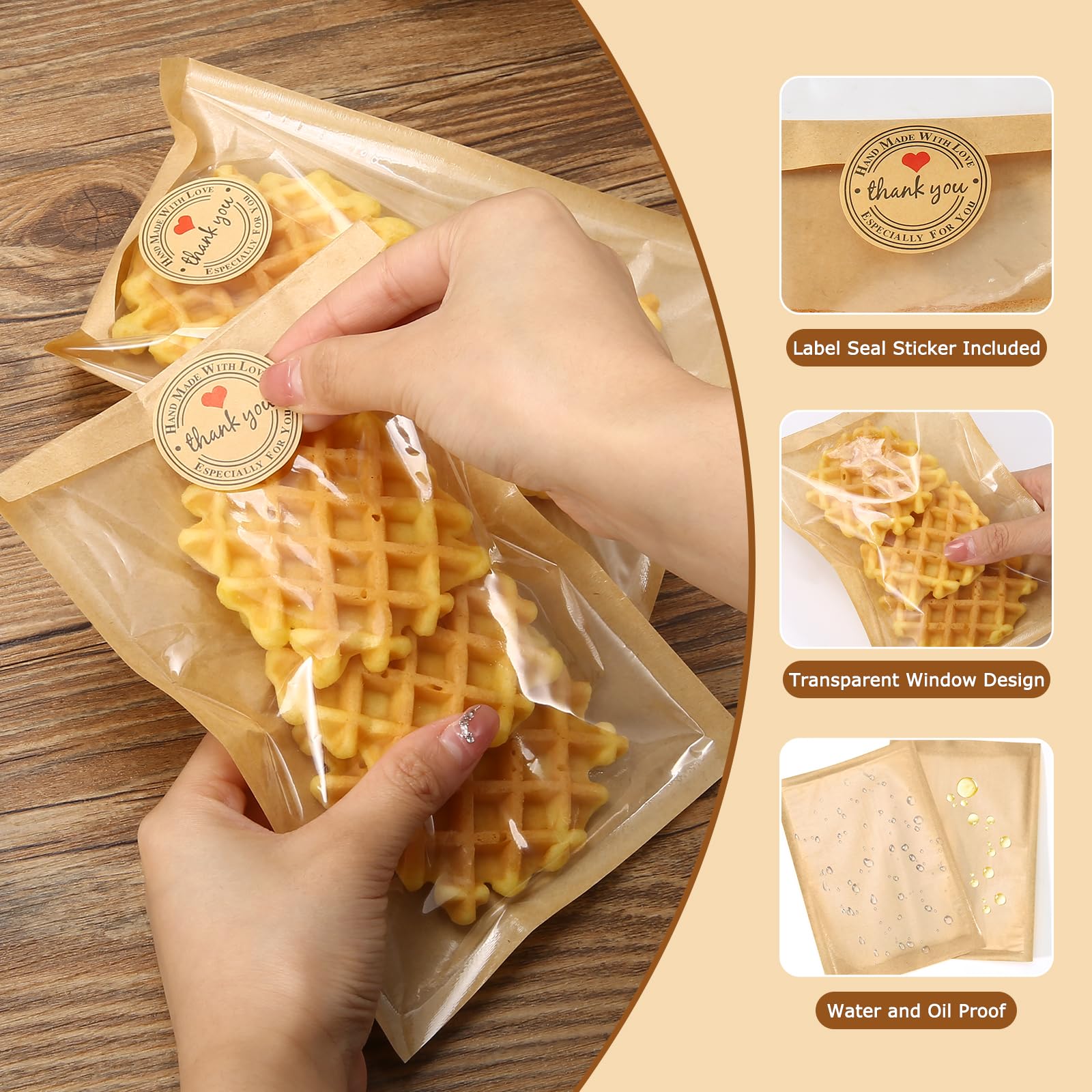 Sandwhich Bags 500-Pack Bakery Bags With Window - 5.1x7.5 Inch Kraft Paper Cookie Bags With Seals 5.1x7.5 Inch Kraft Paper Cookie Bags With Window 500 Count - View #13