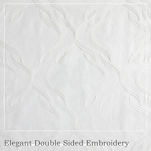 Miniatura 6 de WANACASA Cortinas traslúcidas bordadas con patrón clásico, diseño marroquí, cortinas de gasa blanca con ojales para sala de estar, dormitorio, tul 2