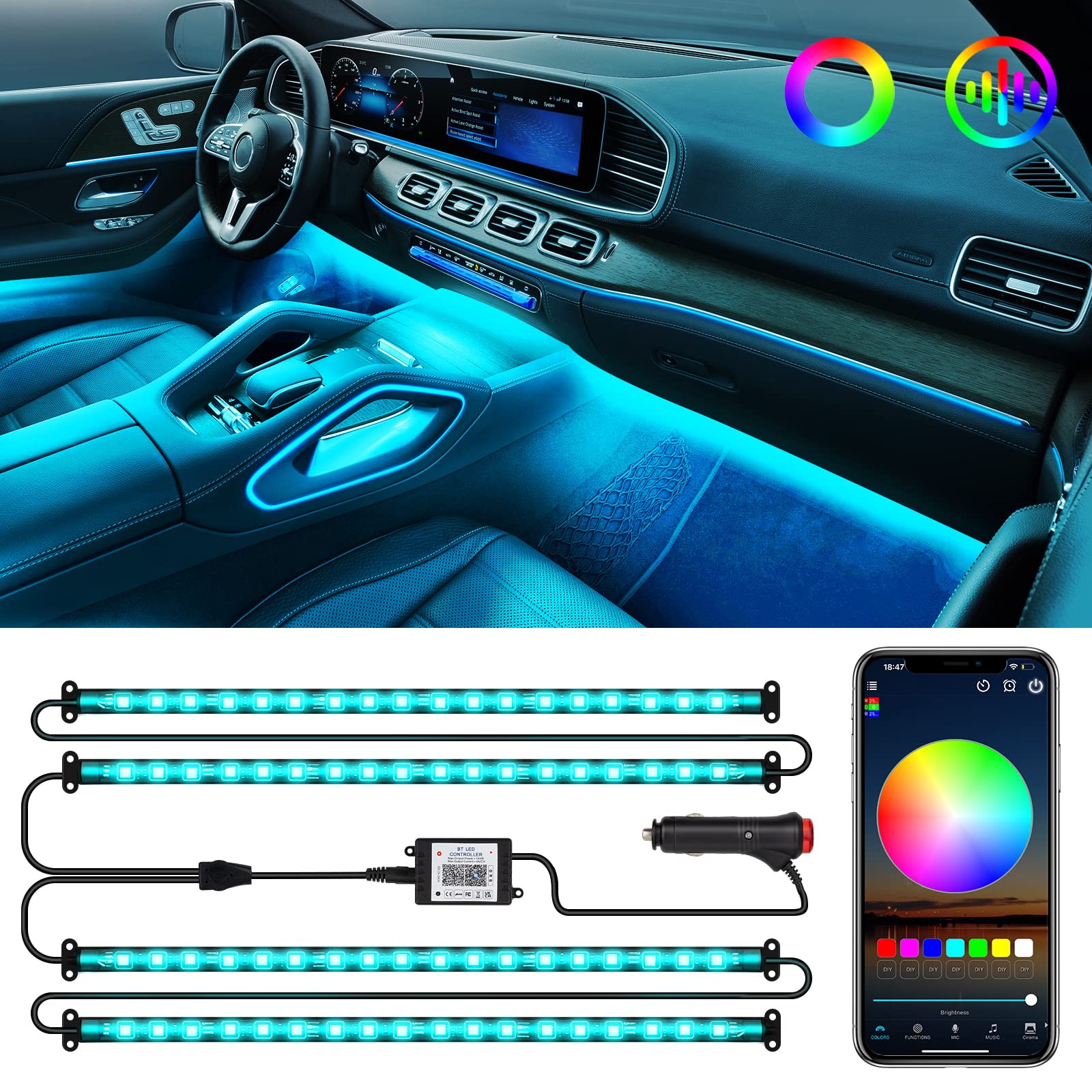 Buy Interior Car Lights LED Smart Strip Car Lights with App Control DIY
