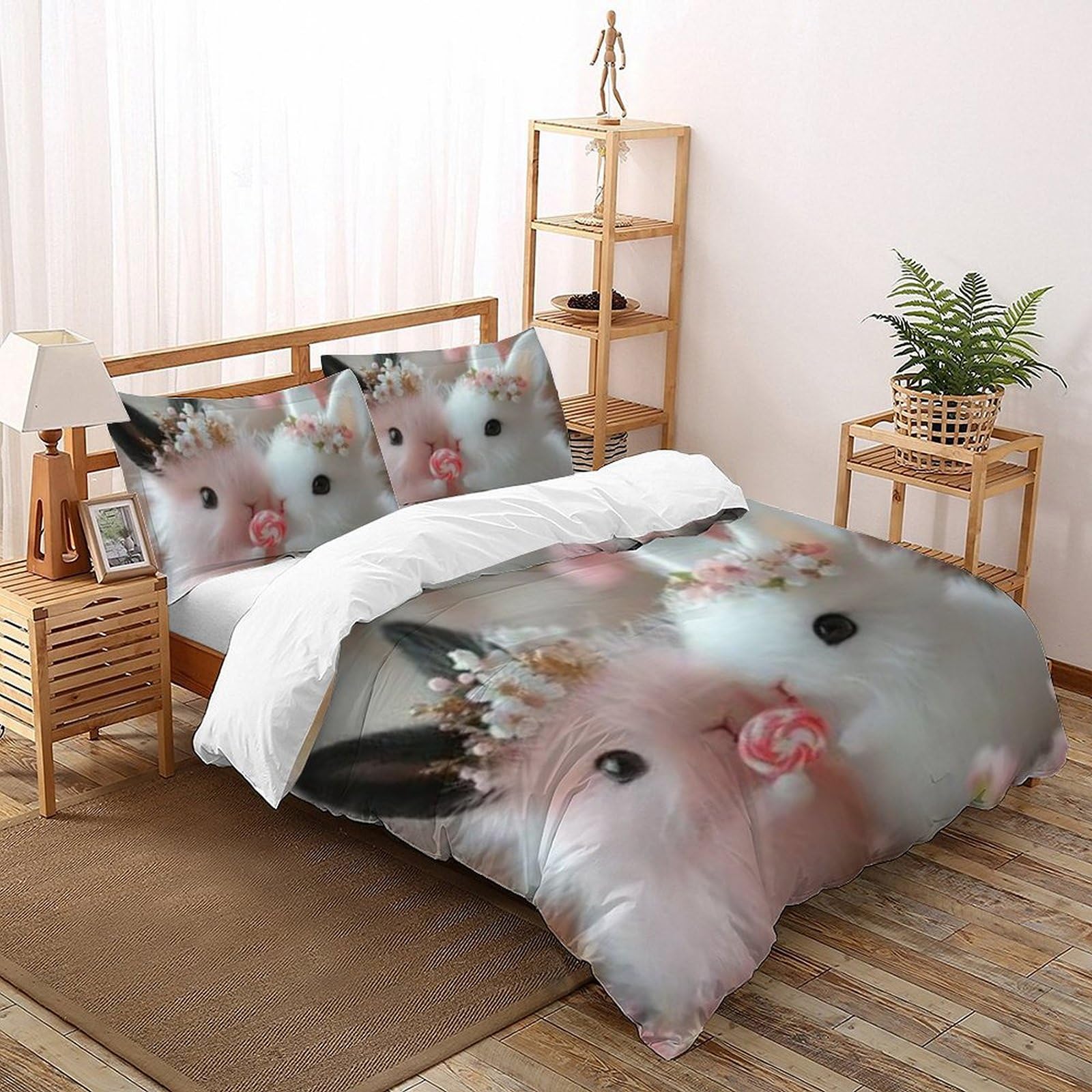 Housse de couette lapin 200x200 pour lit enfant avec ses taies d'oreiller microfibre