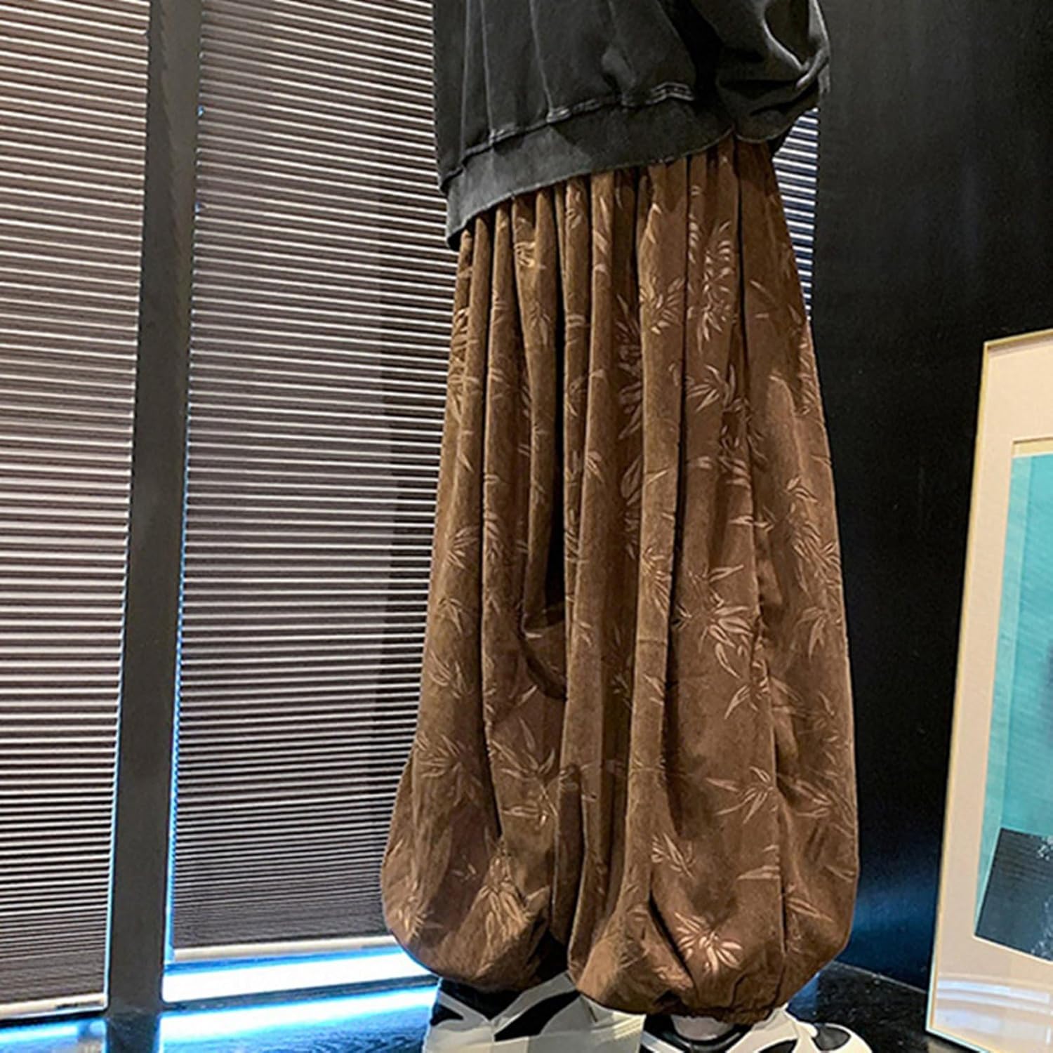 [GUREITOJP] サルエルパンツ メンズ アラジンパンツ 竹柄 ワイドズボン ガチョウパンツ ロング丈 ボリューム感 日系 ウ