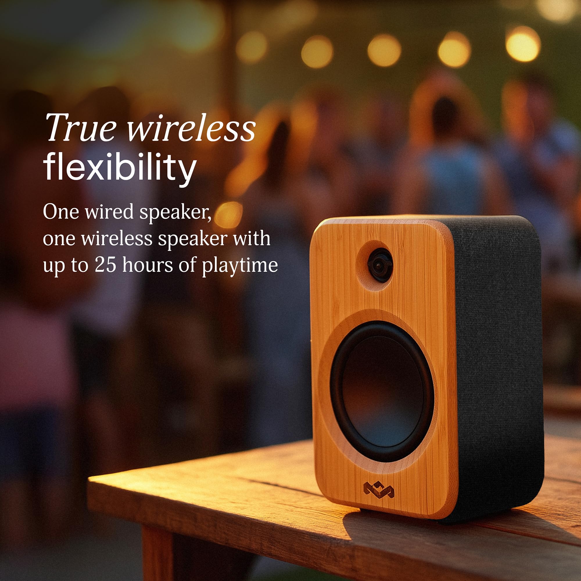 Marley House of Get Together Duo 2 Altoparlanti Attivi da Scaffale - 2x10W, 1 Portatile + 1 Fisso, Casse per Giradischi, Accoppiamento Bluetooth Stereo, Ingresso RCA/AUX, Design Sostenibile, Bambù