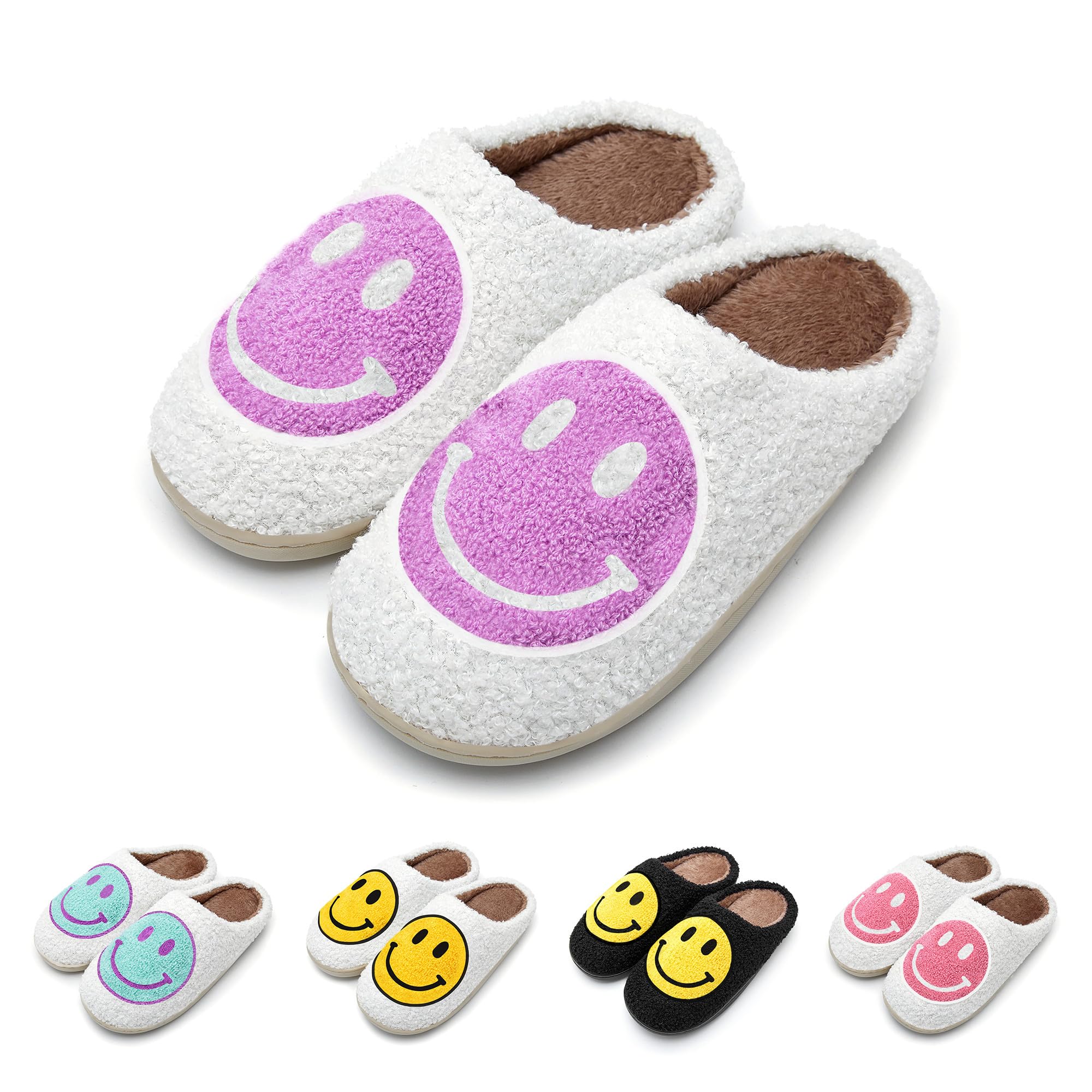 Original Smiley Face Slippers for Women - Retro Soft Plush Comfy Happy Face Slippers for Women Indoor and Outdoor - Trendy House Slippers for Woman, Men & Kids