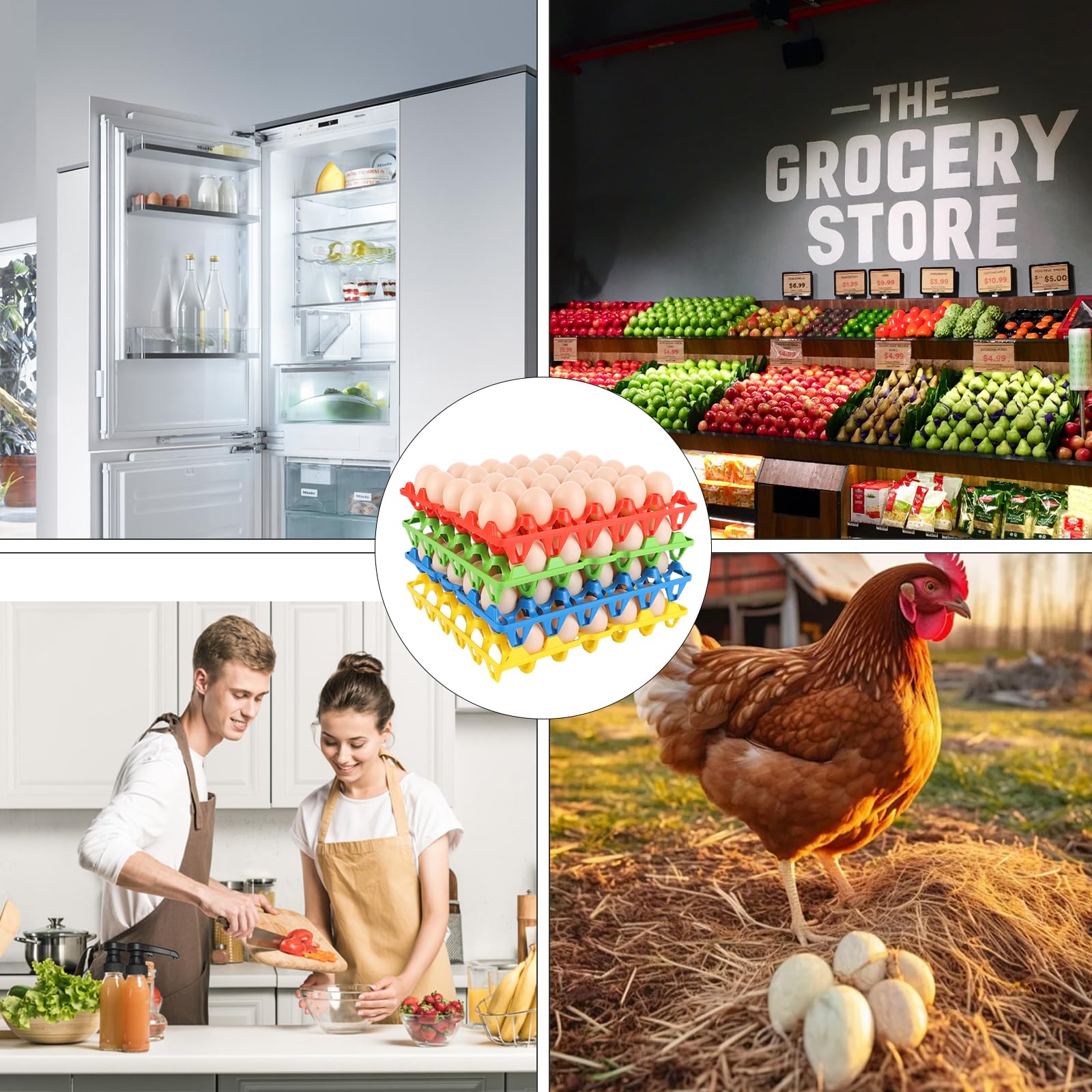 CYEER 16er Set Eierhorden Kunststoff Bunt – Stapelbare Eierlagen für je 30 Eier – Robuste Eierpaletten für Hühnerhof, Marktstand & Gastronomie – Hygienische Eieraufbewahrung für 480 Eier