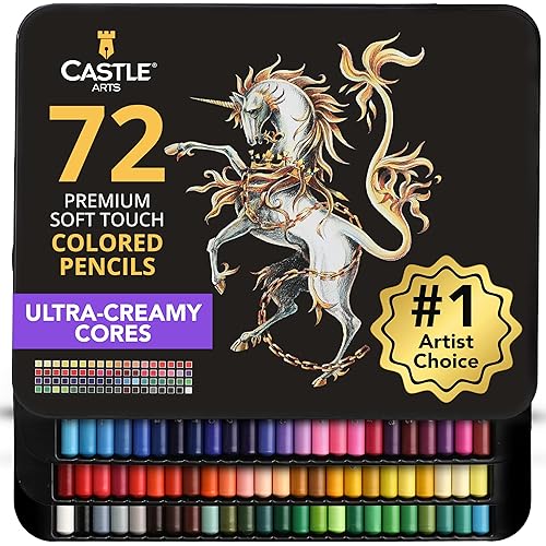 Castle Art Supplies Colored Pencils Set | 72 Premium Soft Core Colored Leads for Adult Artists | Organized in Presentation Tin Case
