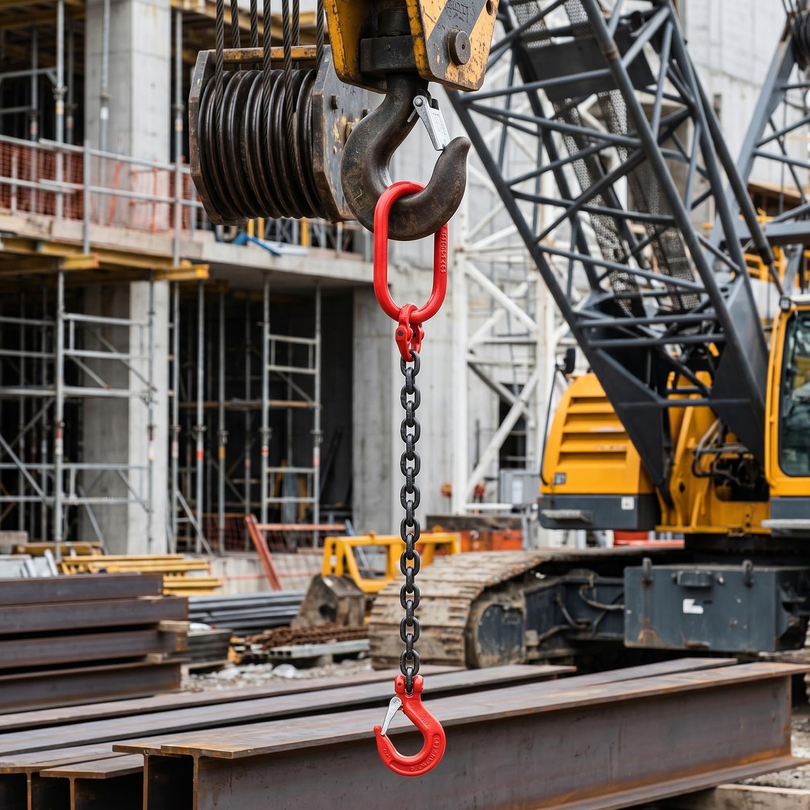 Abaodam Catena in Acciaio Manganese con Gancio Sicuro di Sollevamento 1 Ton Singolo Gamba Pratica per Cantiere Edile e Costruzioni Urbane