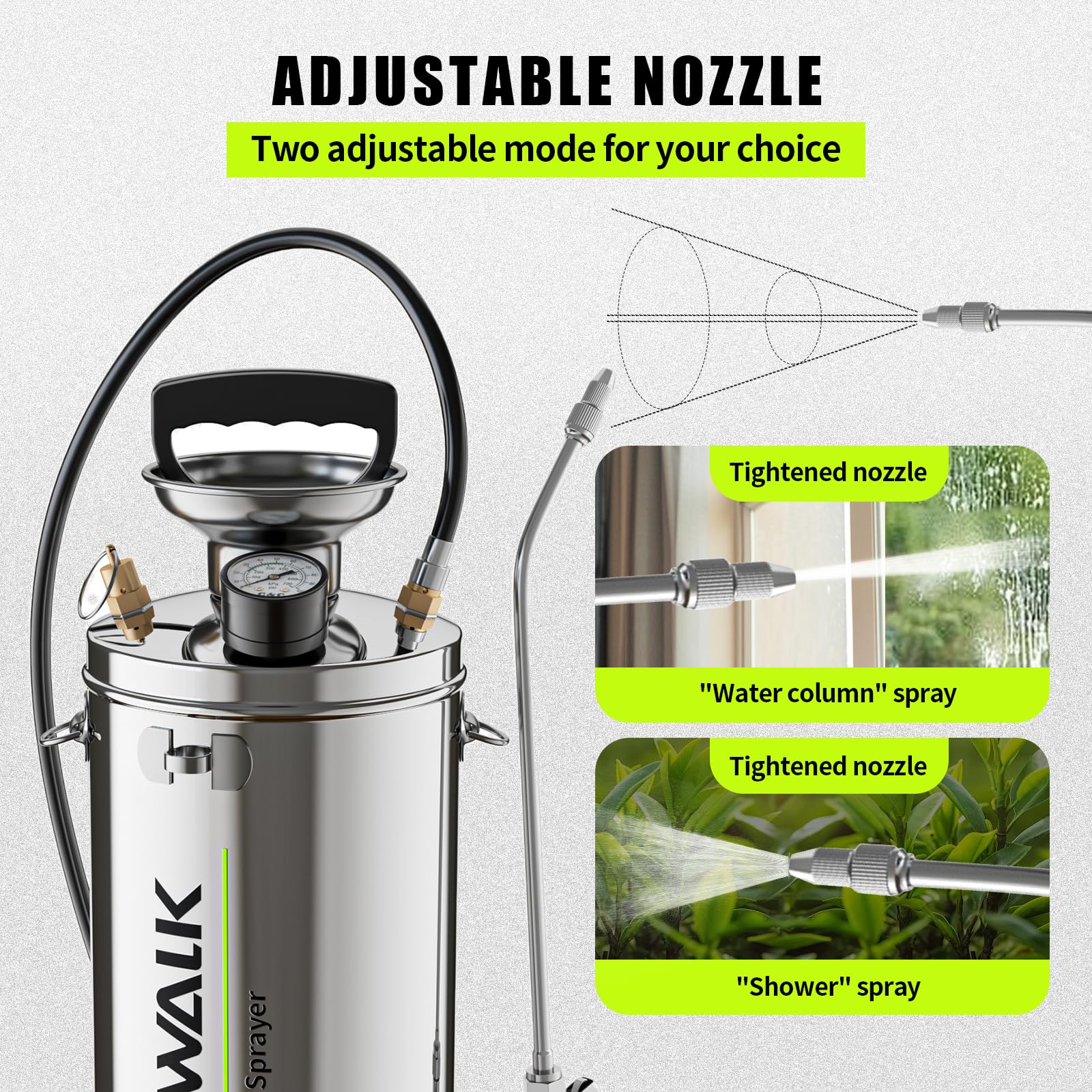 Pulverizador de acero inoxidable de 1 galón, bomba de disolvente Spyayer con varita de acero de 20 pulgadas, manguera reforzada de 4 pies, junta tórica Viton para desinfección, hormigón y césped