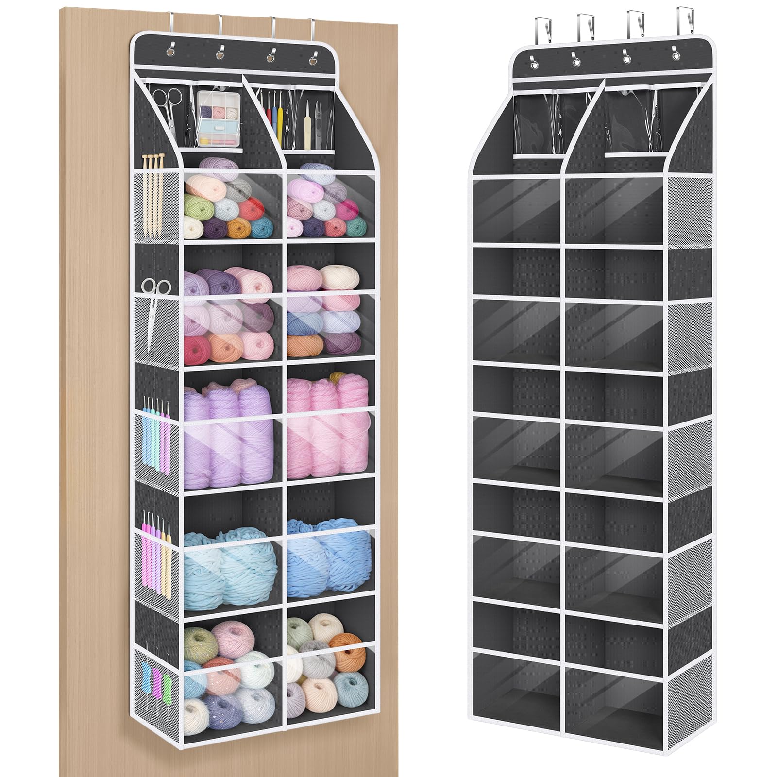 Univivi Yarn Storage Organizer, 6 Tiers Crochet Bag Organizer, Dark Grey
