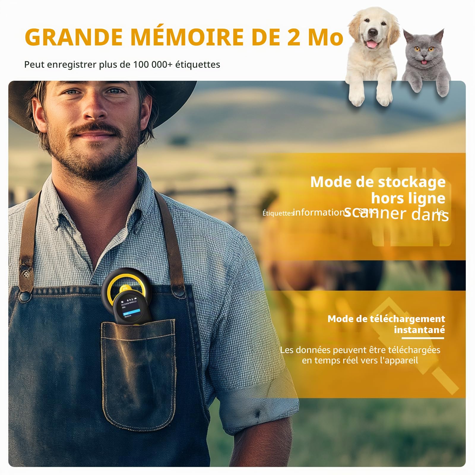 NETUM Lecteur de Puces Bluetooth pour Animal Domestique, 3 en 1 sans Fil, Lecteur Universel de Micropuce pour Animaux avec Écran TFT de 1,44", Batterie Rechargeable de 1200 mAh, Stocke jusqu'à 20 000