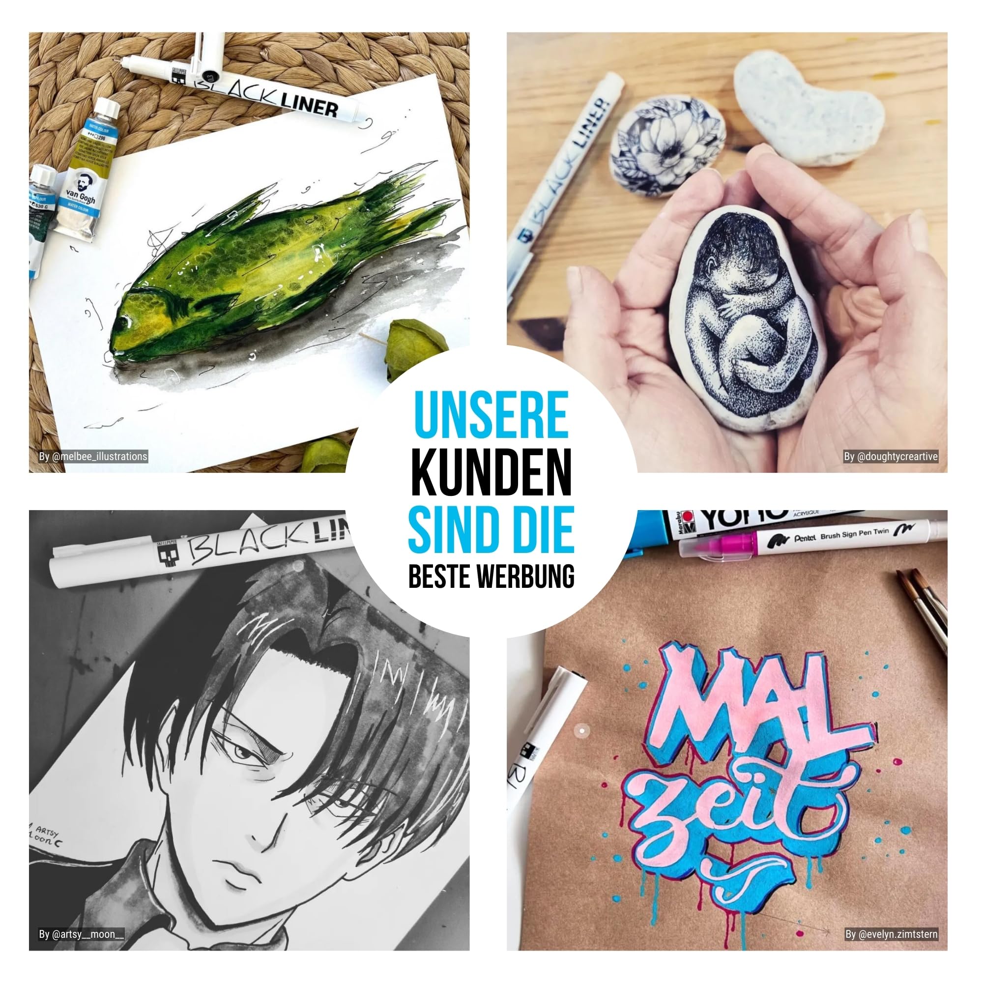 Set Blackliner SKULLPAPER - 7 Feutres + 1 Brushpen - Très Pigmentés, Permanents, Pour Dessin Et Calligraphie