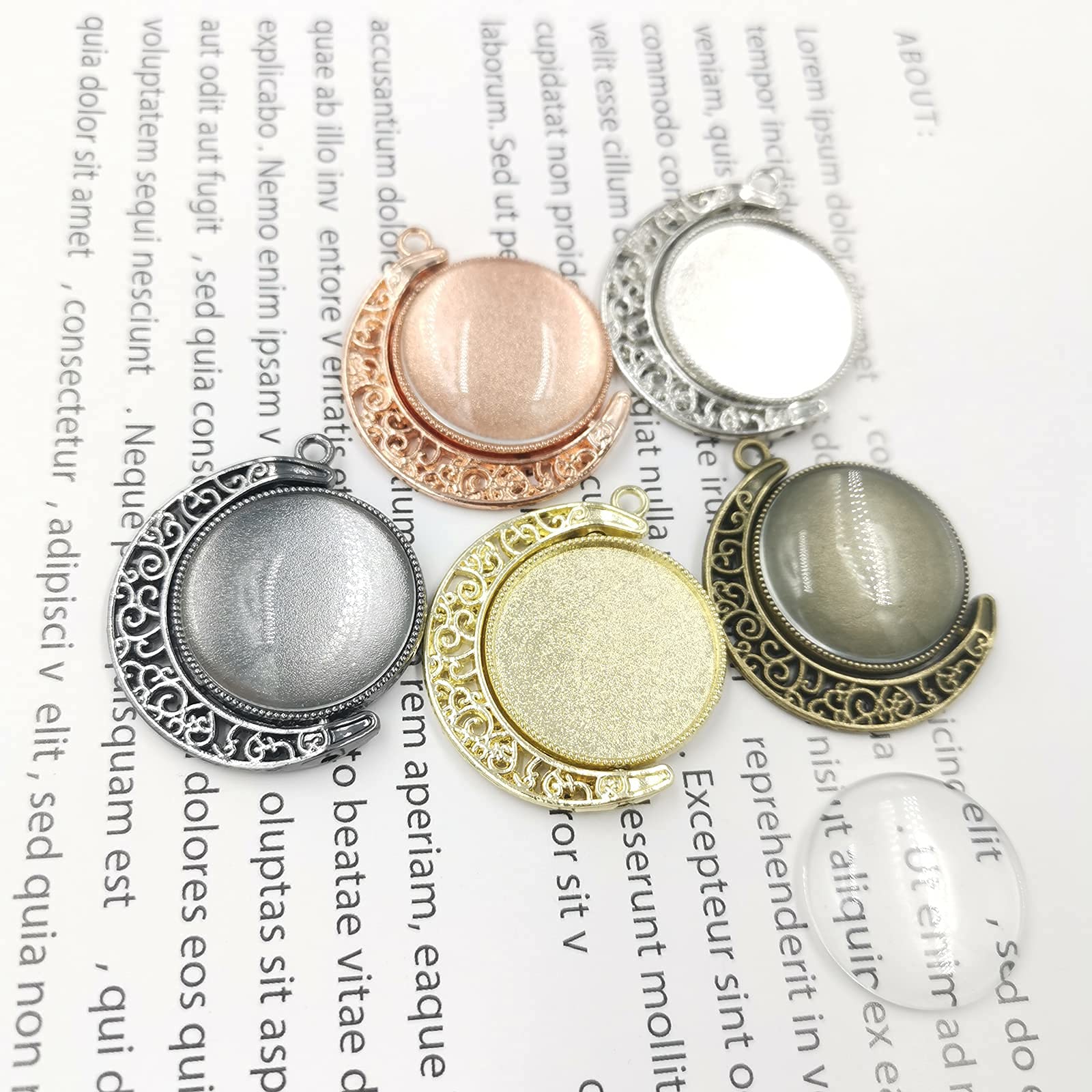 DUGYIRS 60 Pezzi Kit Vassoio con Ciondolo Doppio lato Rotazione lunare-20 Pezzi Cabochon a Doppia Faccia da 25 mm e 40 Pezzi 25mm Cabochon di Vetro Rotondi per la Creazione di Gioielli DIY