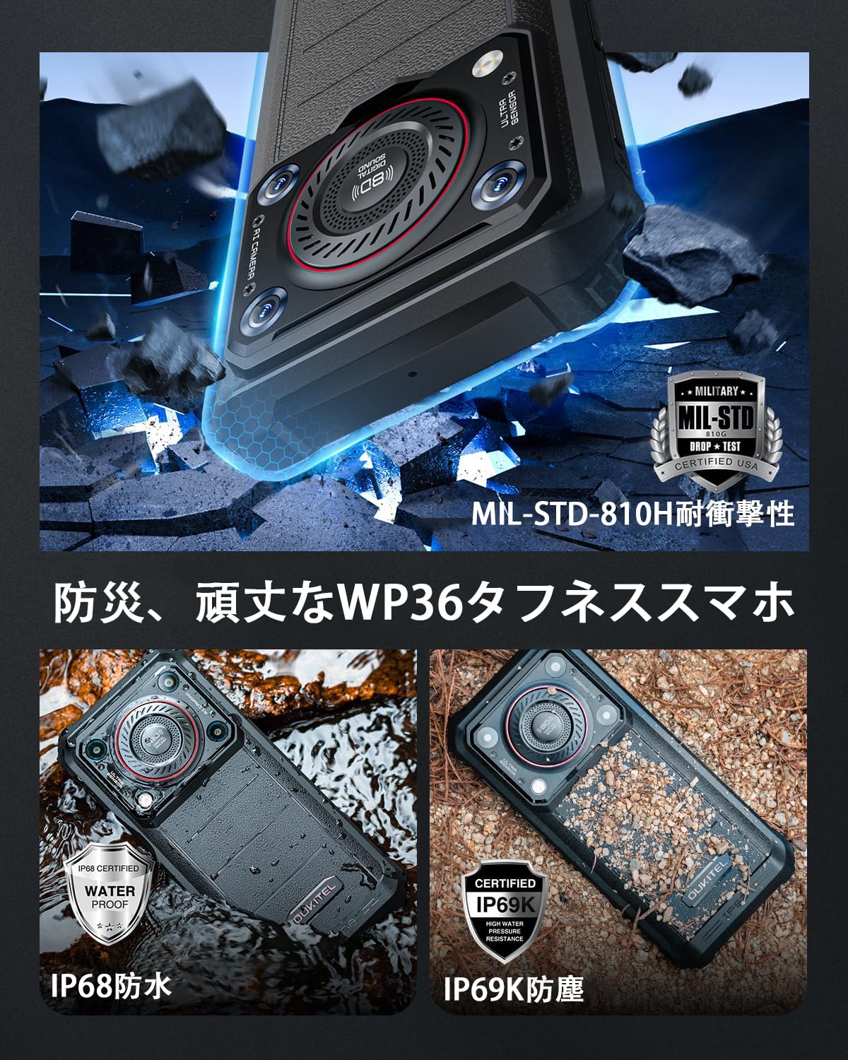 Amazon | OUKITEL WP36 SIMフリー スマホ 本体 16GB RAM+128GB ROM 