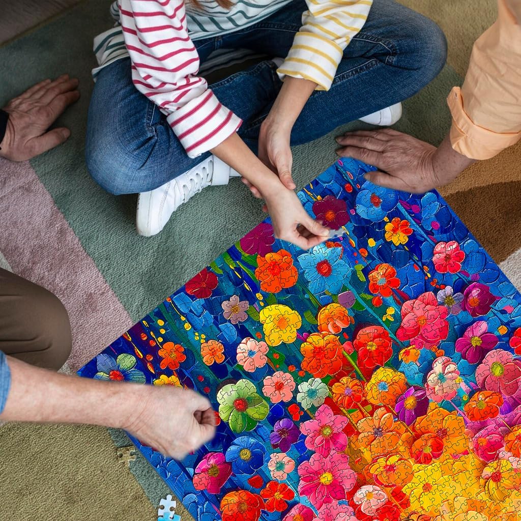 Jigsaw Puzzles for Adults 1000 Pieces,Colorful Flower Wall Puzzles for Adults, Painting Floral Art,Gradient Rainbow Flowers Wall Decoration