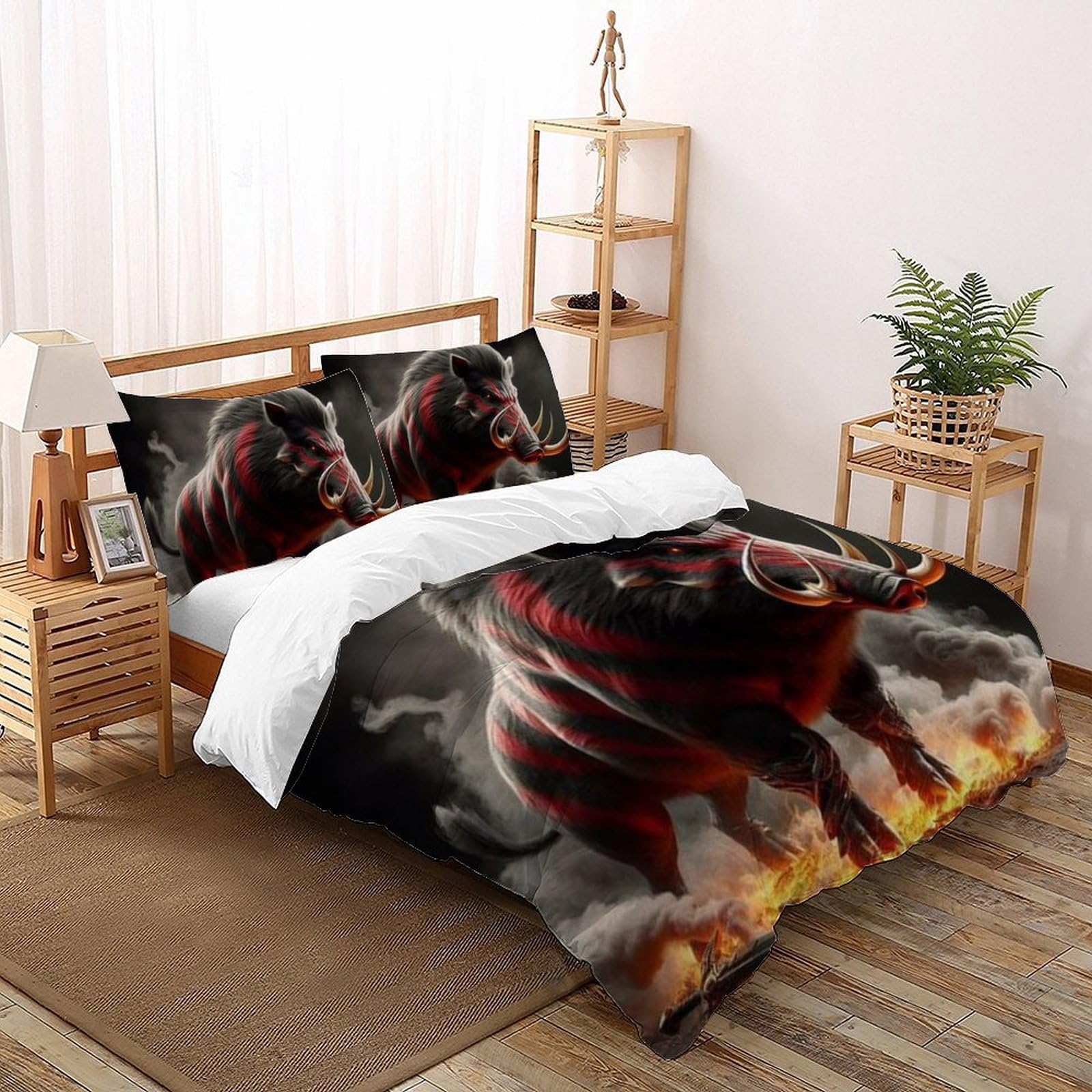 Housse de couette motif sanglier 260x220 microfibre sans repassage