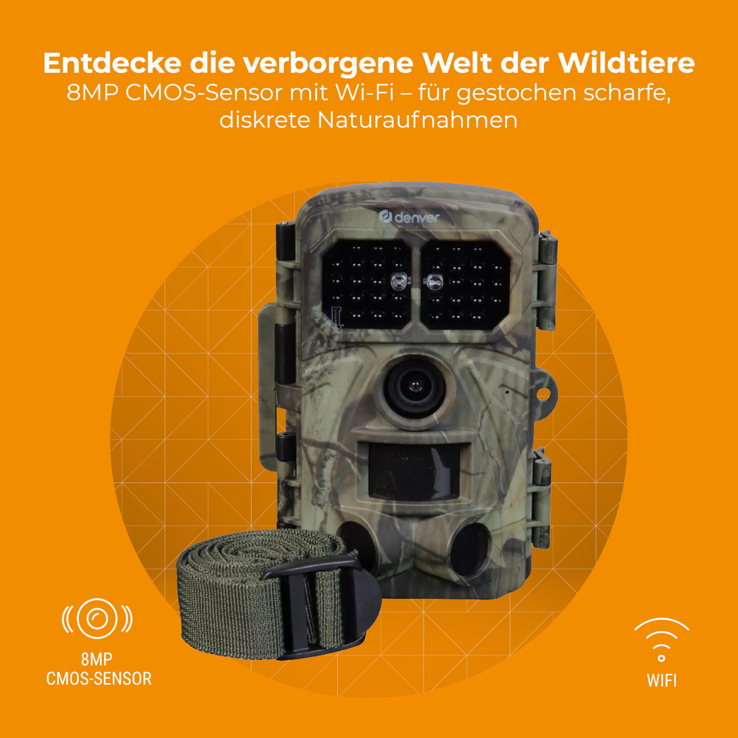 Denver WCT-8026W Digitale Wildkamera mit Wi-Fi, 48MP Foto, 4K Video, 120° Blickwinkel und IP65 Wasserdicht & bis zu 8 Monate Standby