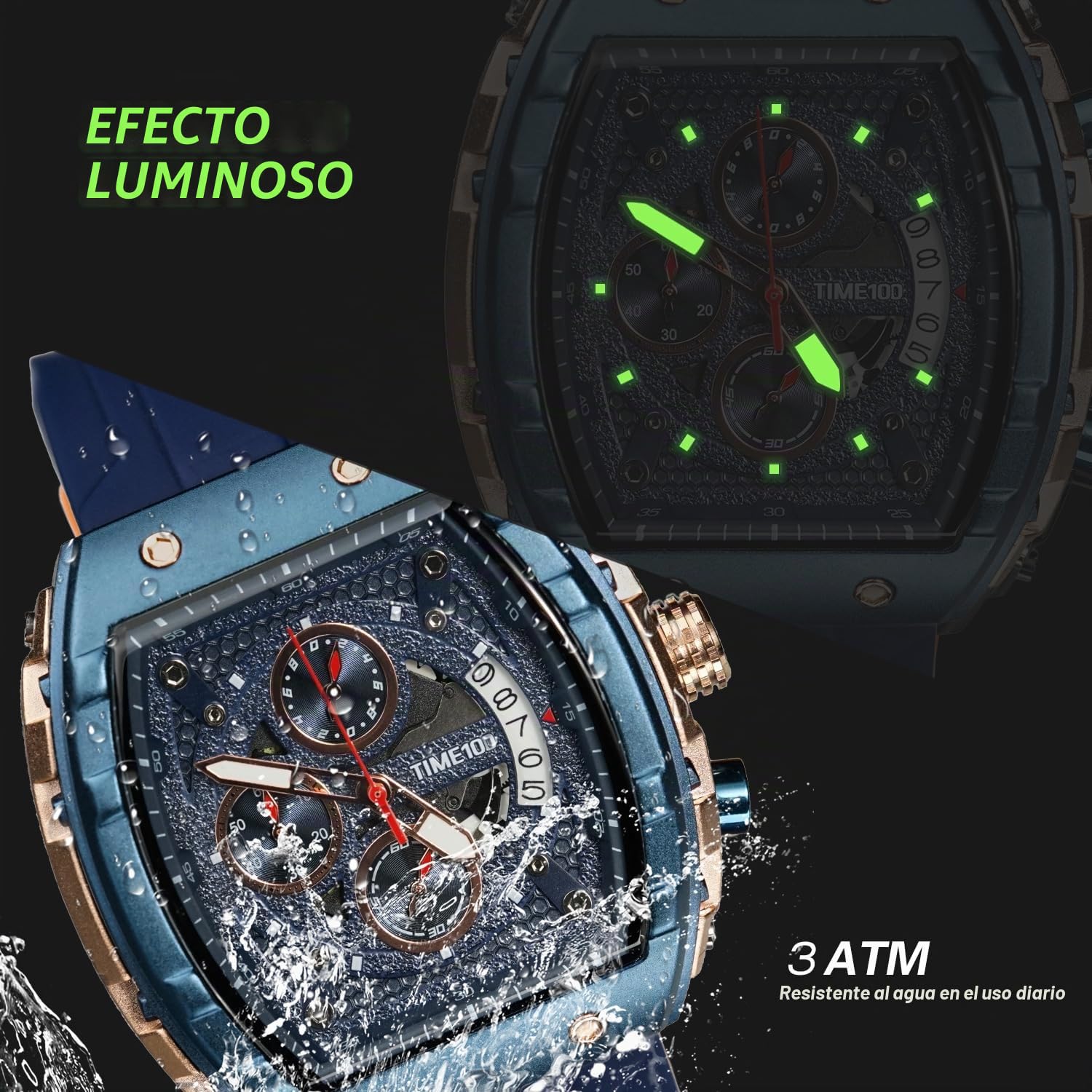 TIME100 Reloj para Hombre Analogico Cronógrafo Multifuncional Esfera de Cuarzo, Calendario,Multifuncional Estilo Elegante Deportivo Resistente al Agua