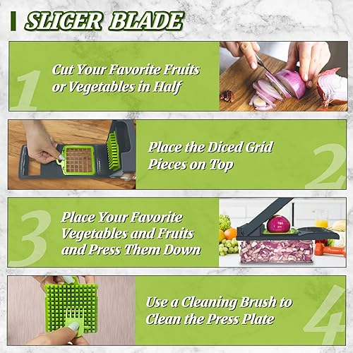 Miniatura 6 de Picador de verduras, multifuncional 14 en 1, picador de verduras de cocina con 8 cuchillas, cortador de cebolla profesional, cortador de verduras