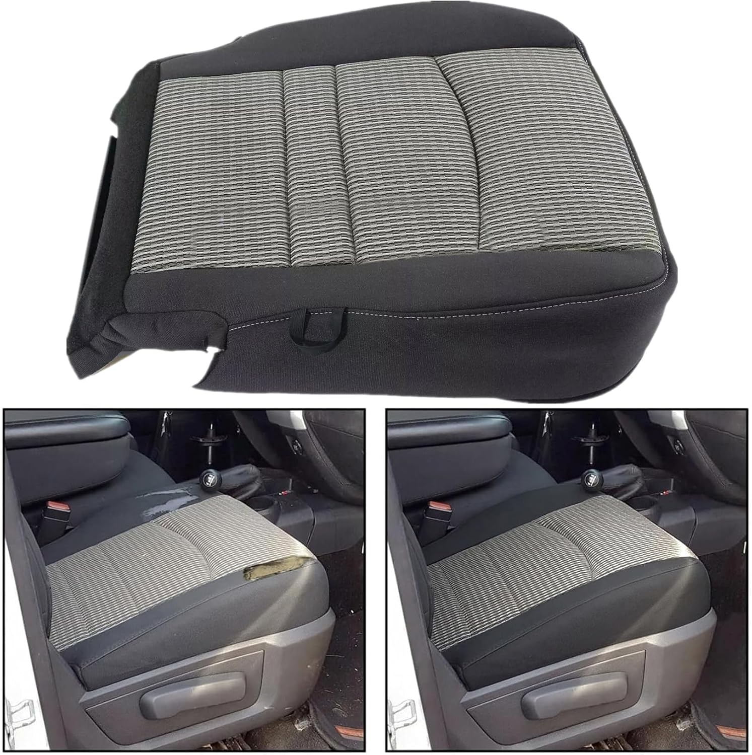NLQR Front Driver Side Bottom Replacement Cloth Seat Cover & Foam Cushion Compatible with Dodge Ram 1500 2500 3500 4500 5500 SLT 2009 2010 2011 2012