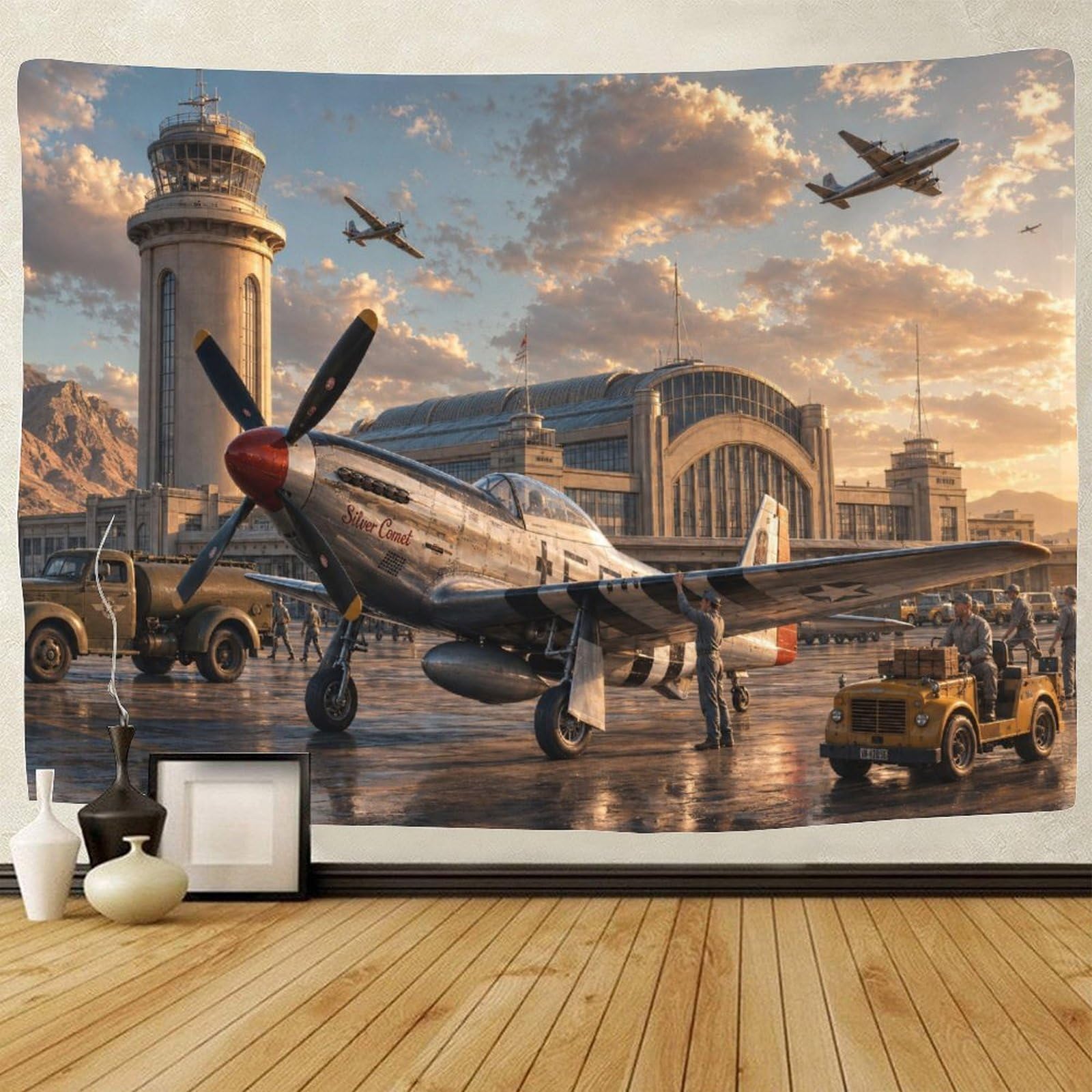 GPMNBCXZK Vintage Fighter Jet 3D Print Tapestry for Bedroom Wall Art Decor Airplane Tapestries Home Decoration Curtain Living Room College Dorm 130cmx150cm