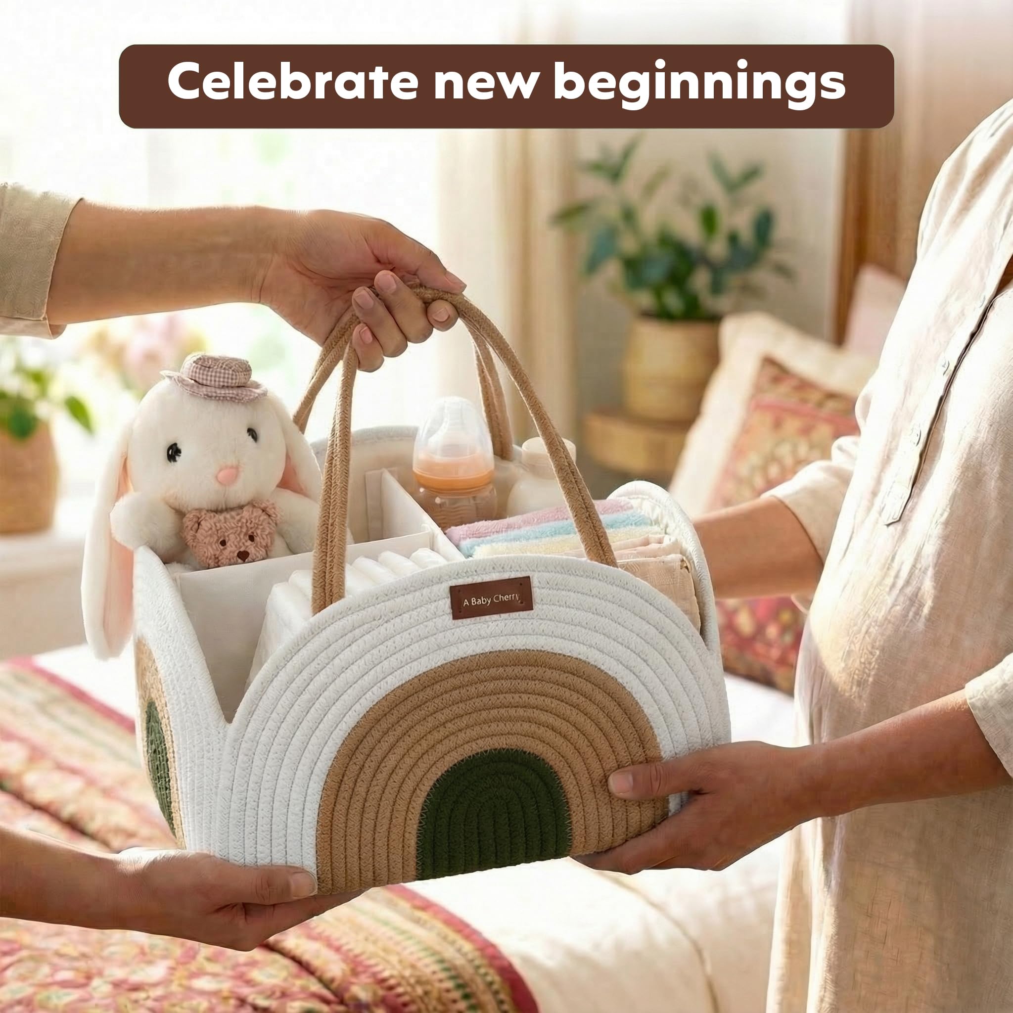 a baby cherry Cotton-Diaper Caddy | Diaper Bag for Baby | Diaper Caddy Organizer Large Capacity(36 * 25 * 21.5Cm) |Nursery Storage Bin and Car Organizer for Diapers and Baby Wipes 3