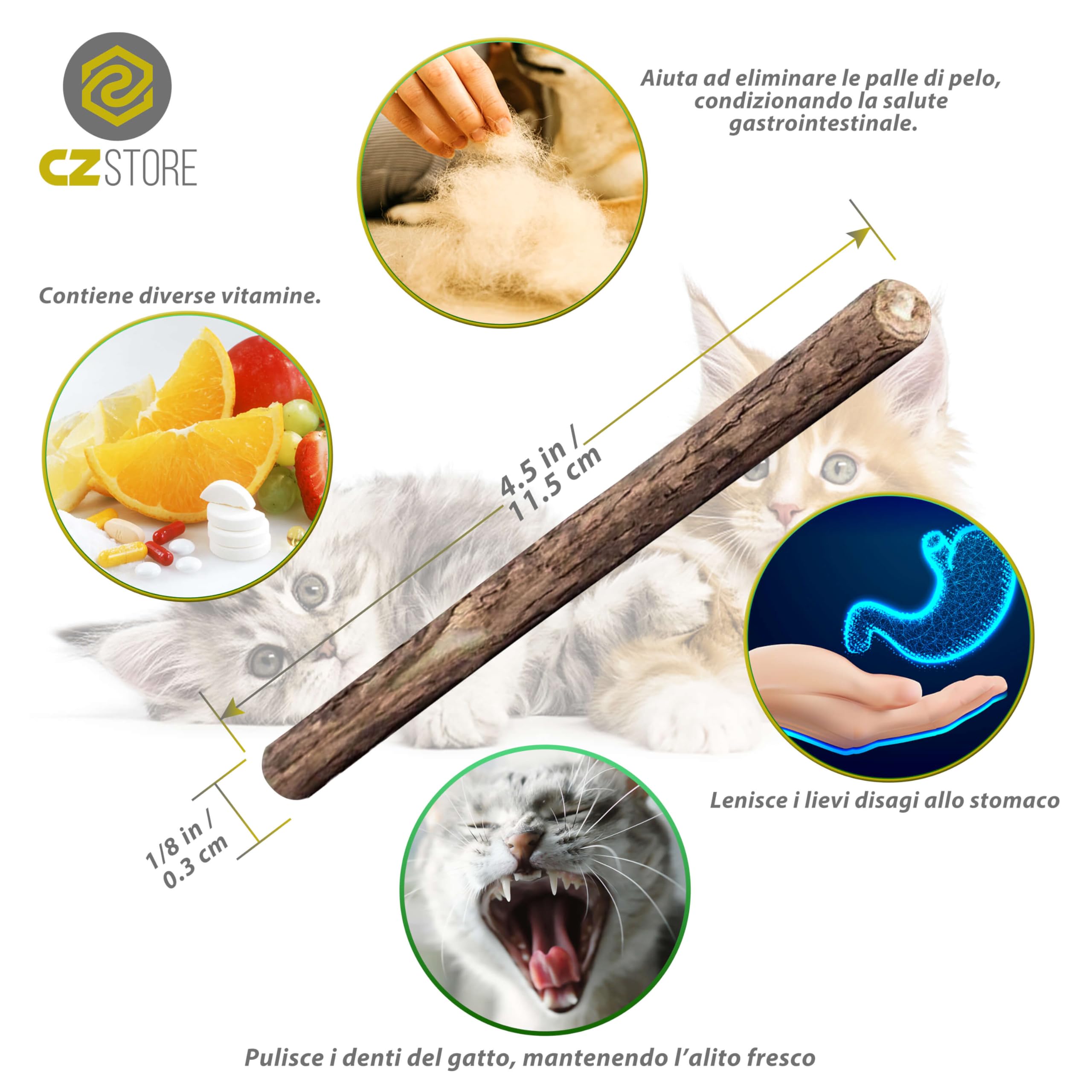 Bastoncini di Erba Gatta in Legno Naturale |6 STICK|✮✮GARANZIA A VITA✮✮- Snack Matatabi per Gatti Adulti e Piccoli - Bastoncino per la Pulizia Dentale e Orale del Gatto, Gusto Menta