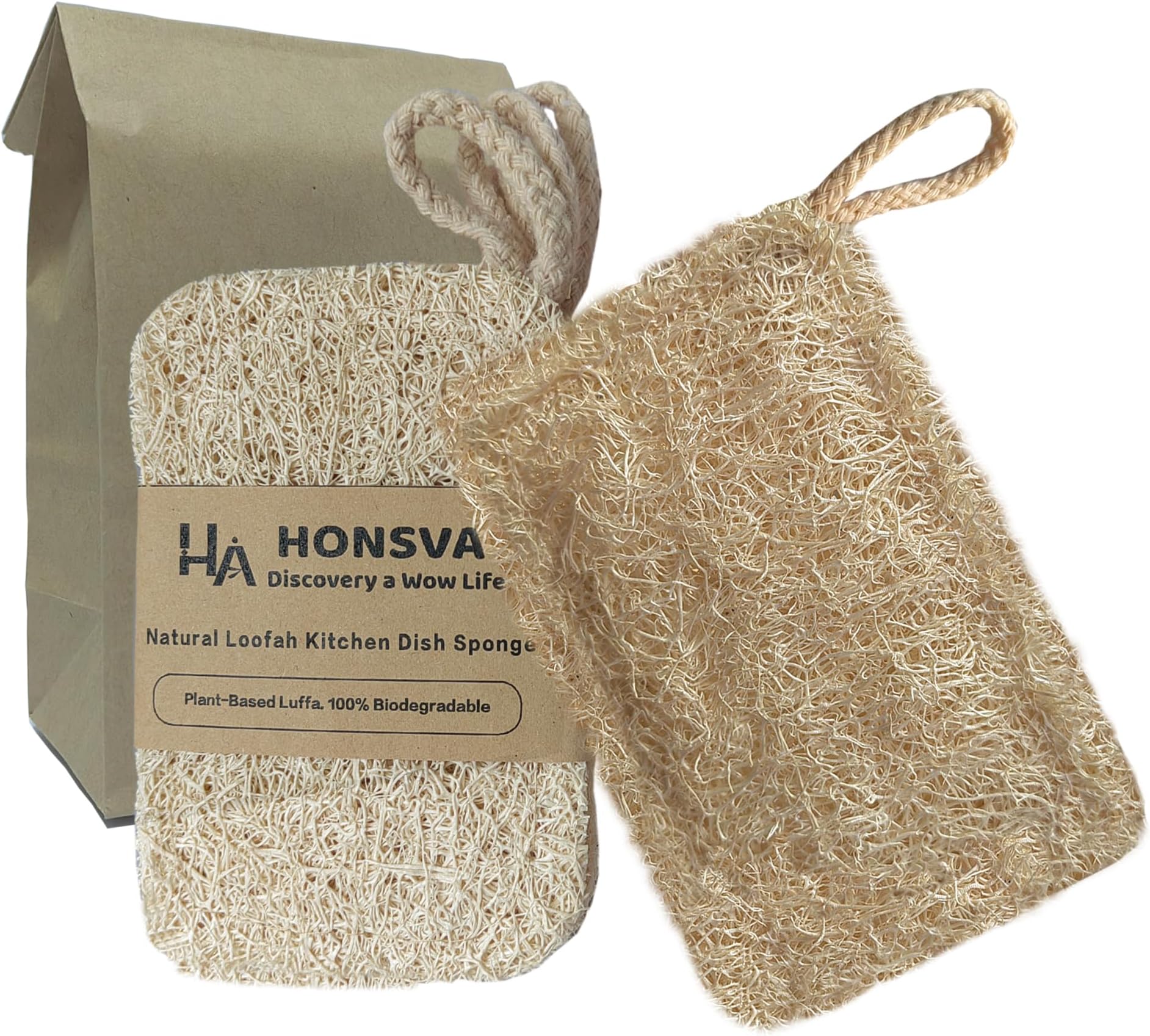 Wangda.G Upgrade Natural Loofah Kitchen Sponges 6 Pack, eco Friendly sponges for