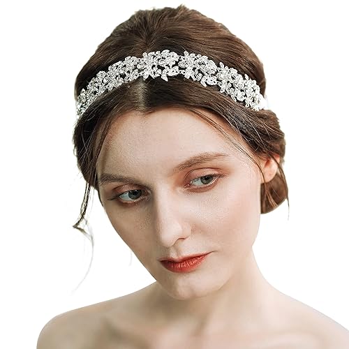 Babeyond Diadema de novia Hecha a mano con estrases Hojas y flores con moño de lazo talla única Style-2 Babeyond Diadema de novia Hecha a mano con estrases Hojas y flores con moño de lazo talla única Style-2