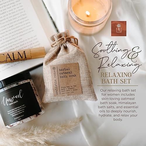Miniatura 2 de Soulistic Root Juego de baño revitalizante  Productos de bienestar con rodillo de aceite esencial tranquilo, remojo de avena y lavanda, sales de