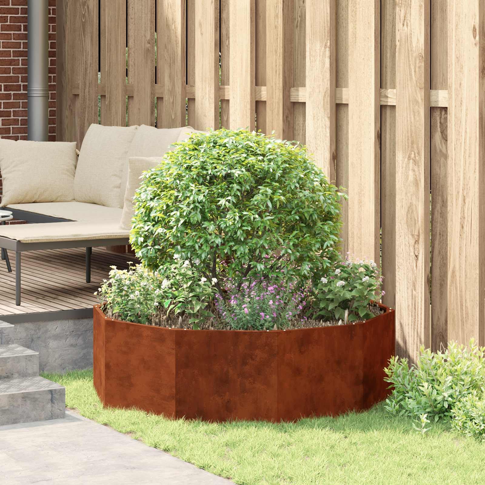 Fioriera rotonda in acciaio, 120 x 120 x 35 cm, per esterni, resistente e facile da pulire, per terrazza o balcone