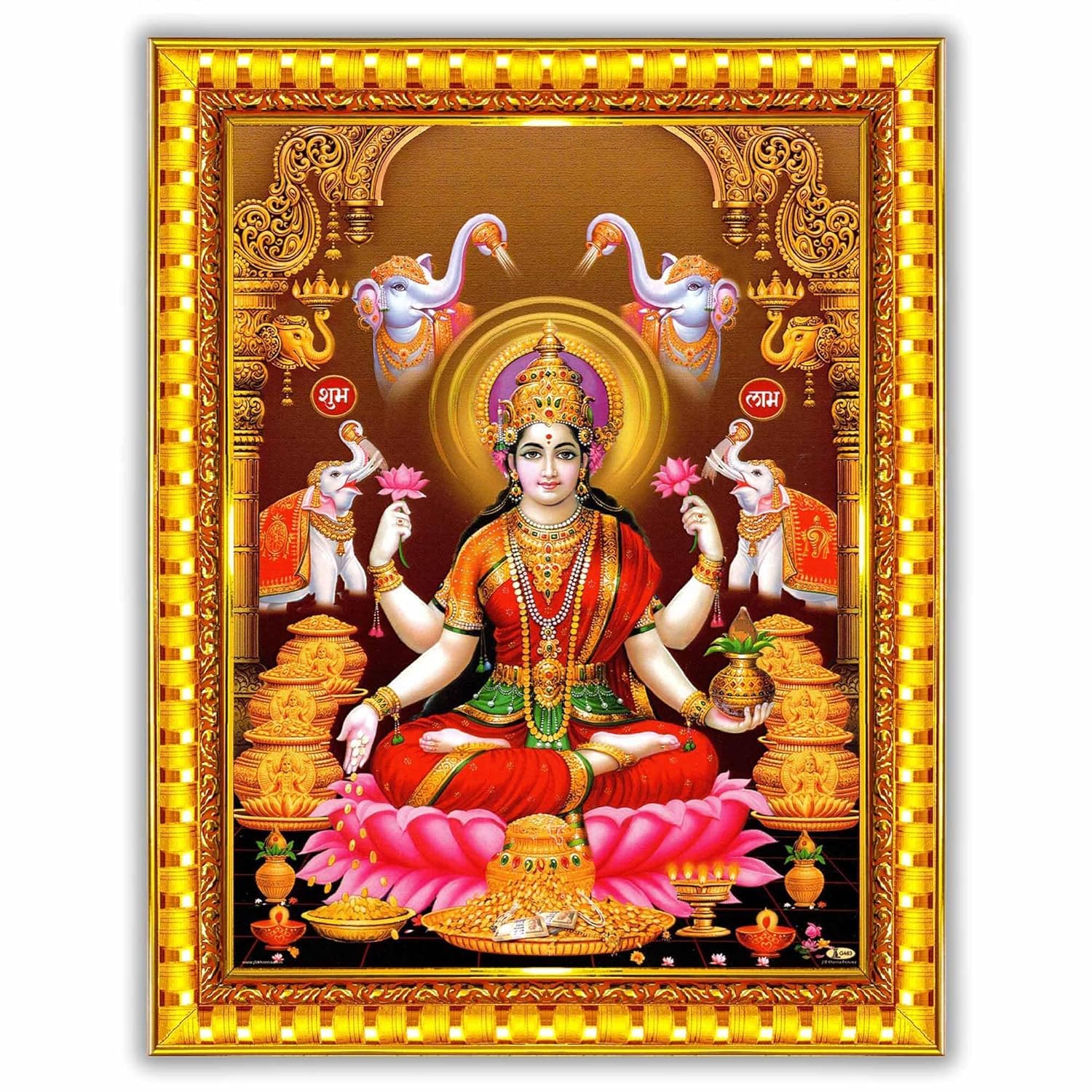 Indianstore4Everyone Goddess Lakshmi Devi Dhana Vaibhav Laxmi Maa Wall Painting Framed Home Decor (Wood,Matte,Gold,Big Size,10 x 12 Inch) R1295M