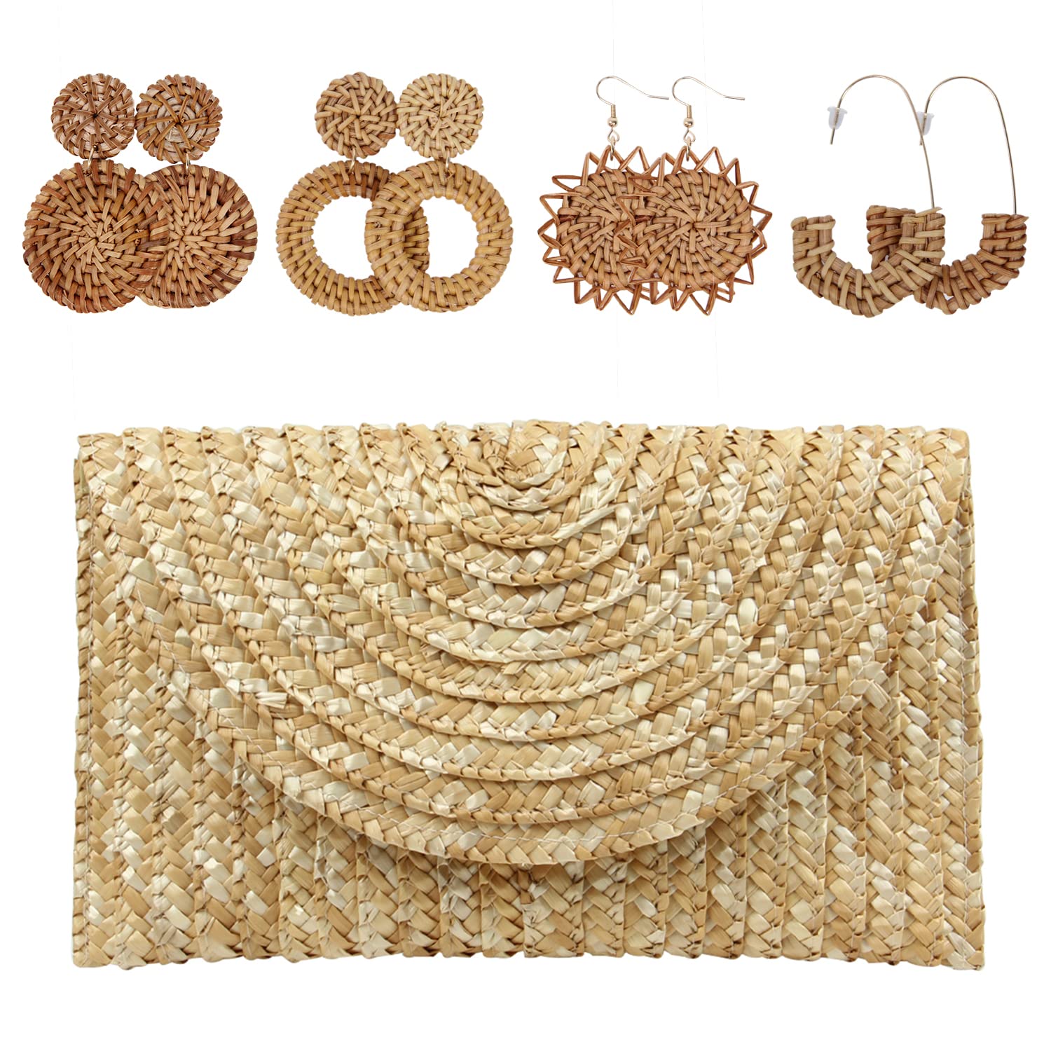 EVEOUT Carteras de mano clutches de paja tejida para Mujer Monedero de verano Bolsa de vacaciones en la playa