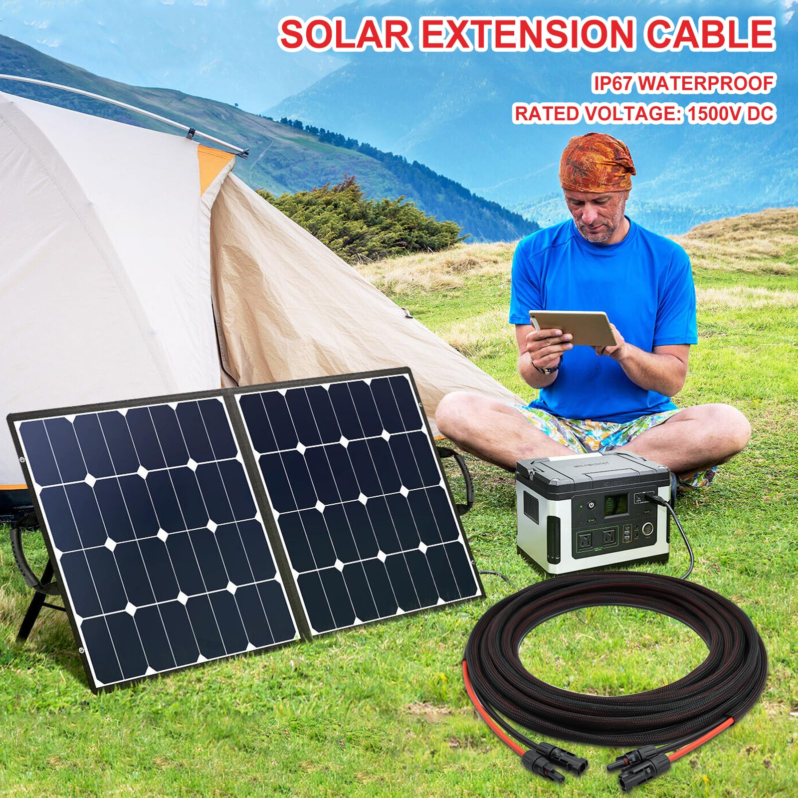 Cable de extensión solar de doble cable de 40 pies, conector de panel solar de 10 AWG (6 mm²), con 6 pares de conectores solares IP67 macho/hembra para exteriores, automóvil, caravana, barco,