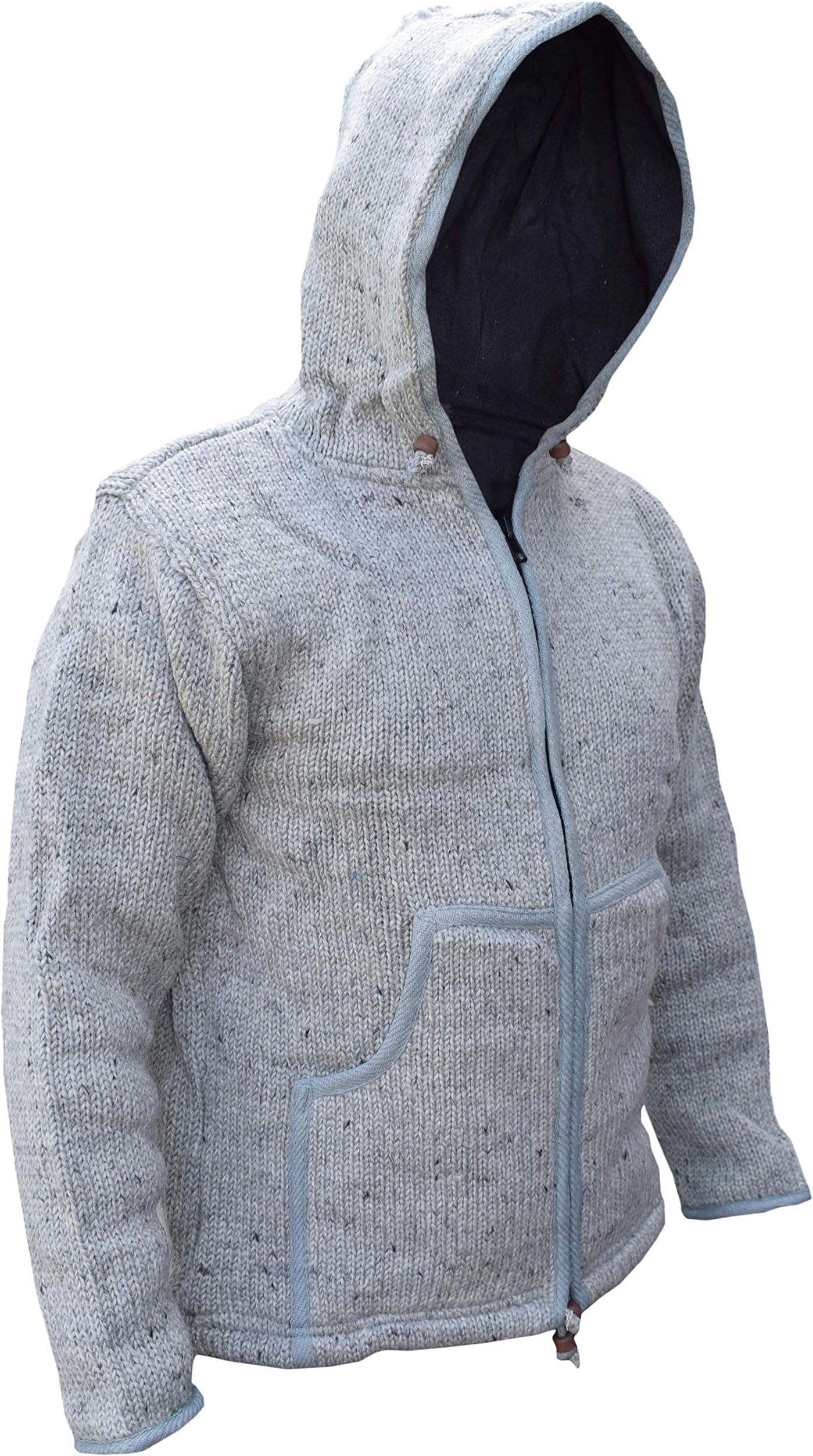 Gheri Natural Woolen Knitted Hand Made Sherpa Jacket Jumper Hoodie