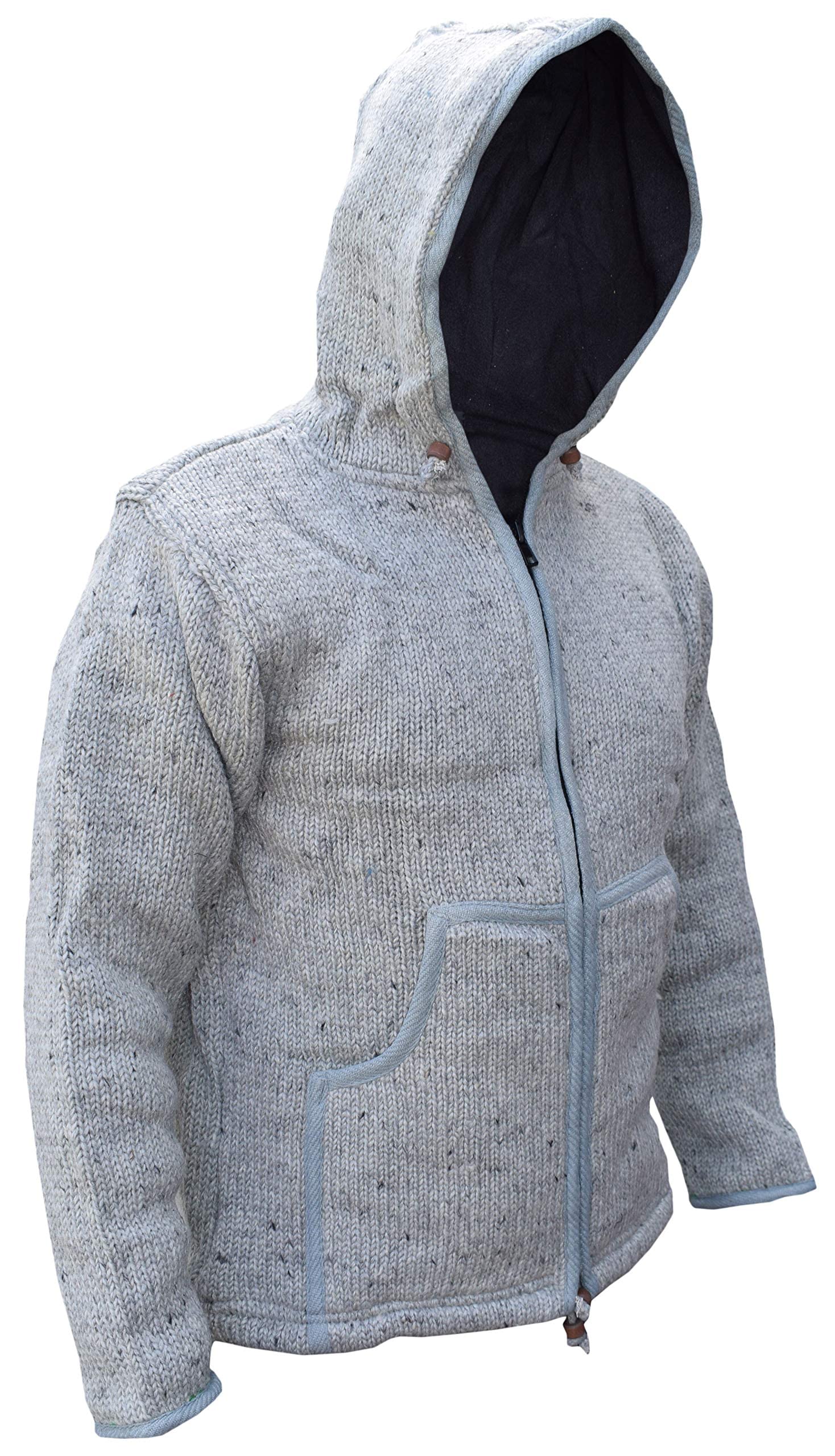 Gheri Natural Woolen Knitted Hand Made Sherpa Jacket Jumper Hoodie