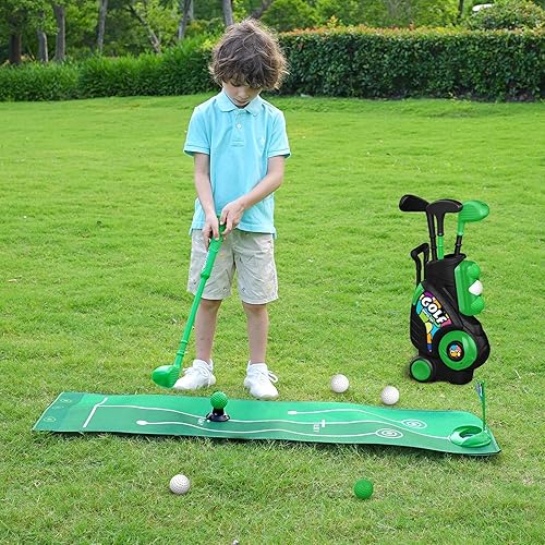 Miniatura 8 de Liberry Juego de golf para niños de 2, 3, 4 años, carrito de golf mejorado para niños con alfombrilla de putting y tabla de cornhole, juguetes