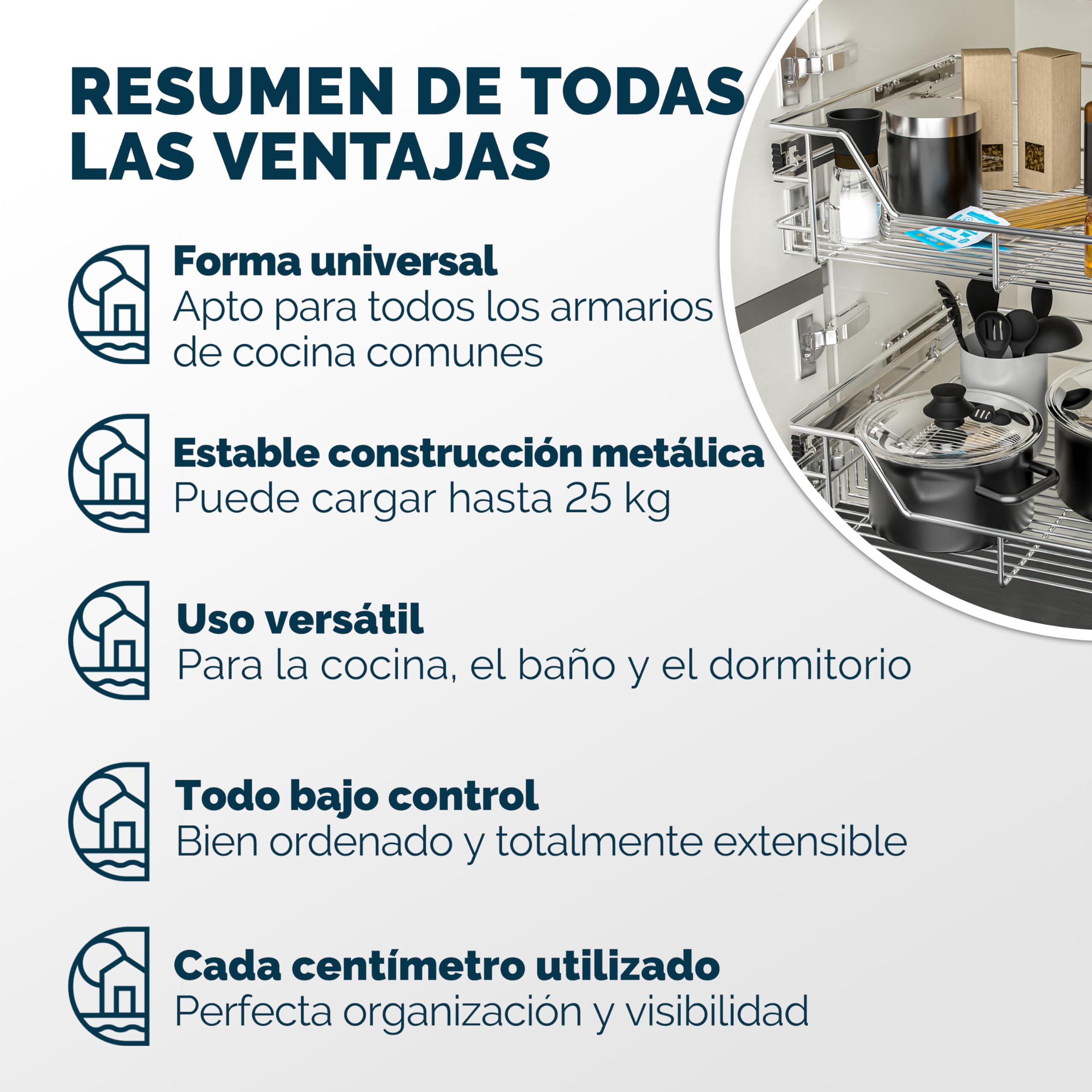 CASARIA® 4x Cajón Telescópico Armario Cocina 40cm Extraíble Carga 20Kg