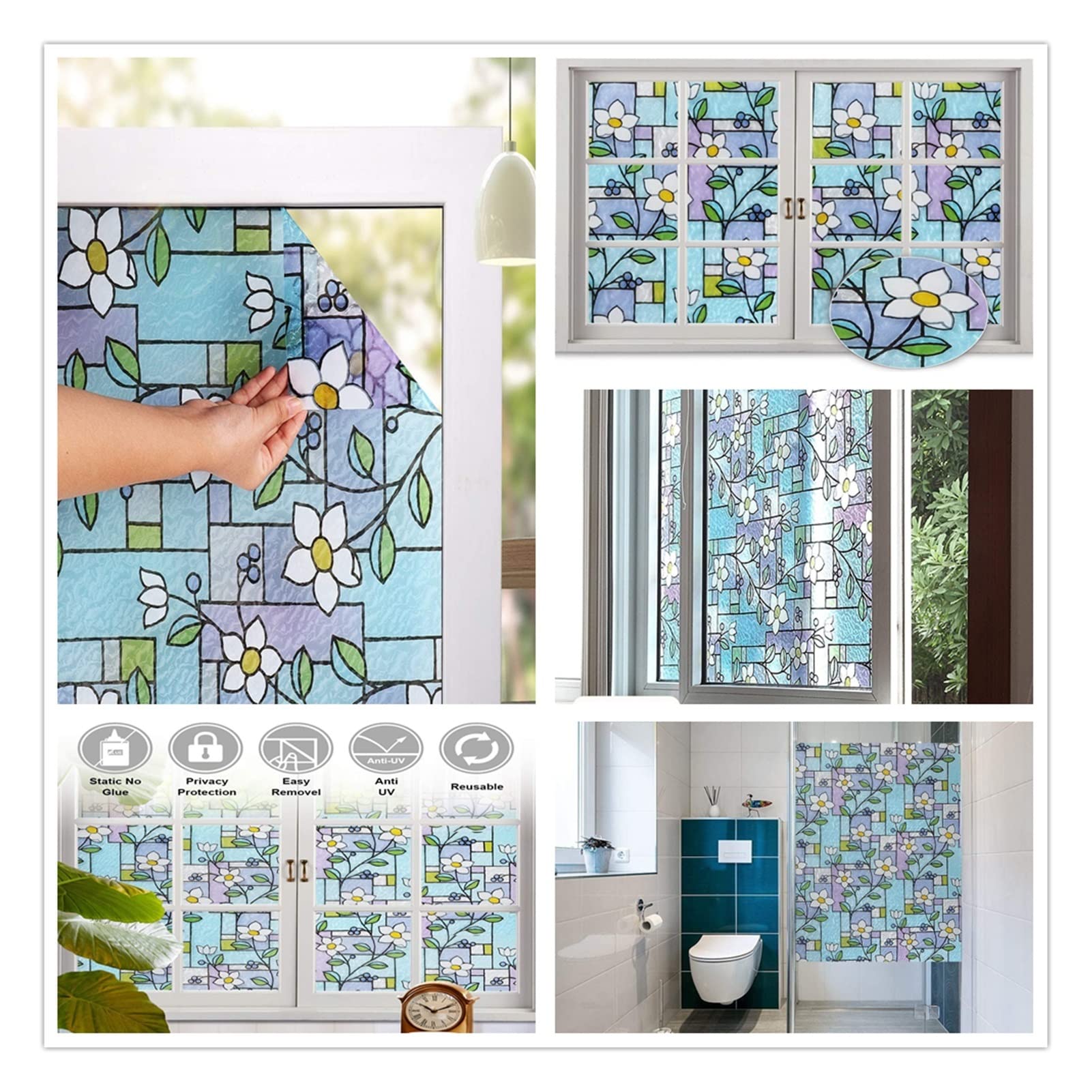 Fensterfolie, Fensterfolie, Buntglasfolie für Zuhause, Badezimmer, Sonnenblockierung, dekorativer statischer Aufkleber, nicht klebende Vinyl-Türabdeckung (schwarz, 30 x 500 cm)