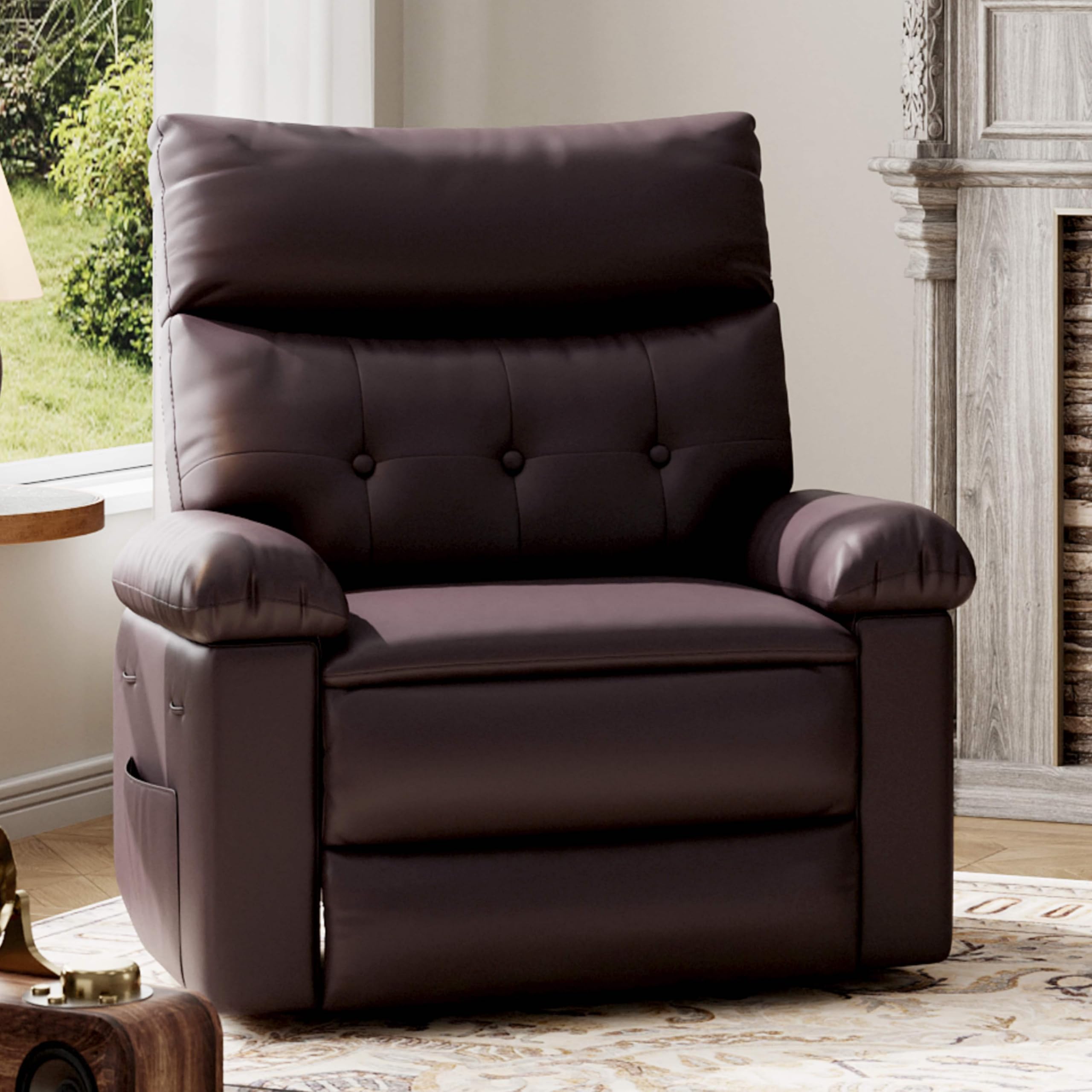 GarveeHome Recliner Chair - PU Leather Manual Recliner for Adults, Lazy Chair with 1.5X Sponge Comfort Arm and Back for Living Room, Bedroom