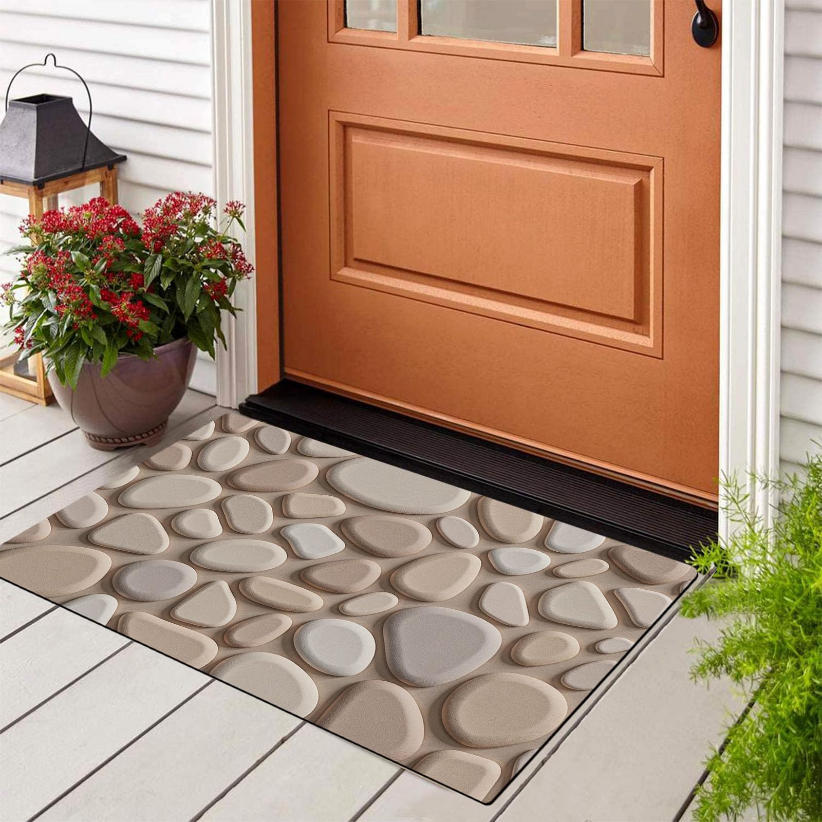 Schmutzfangmatte Innen, Moderne Steinmauer Waschbarer Fußmatte Kieselsteine Und Felsen Teppiche rutschfest Eingangstürmatte Absorbierend für Flur, Garten, Küche, 90x150 cm, Beige