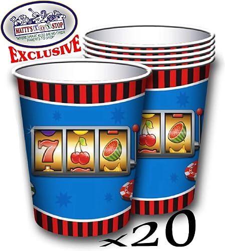 Miniatura 5 de Juego de suministros de fiesta temática de casino de lujo para 20 personas, incluye 20 platos grandes, 20 platos pequeños, 20 servilletas, 20 tazas