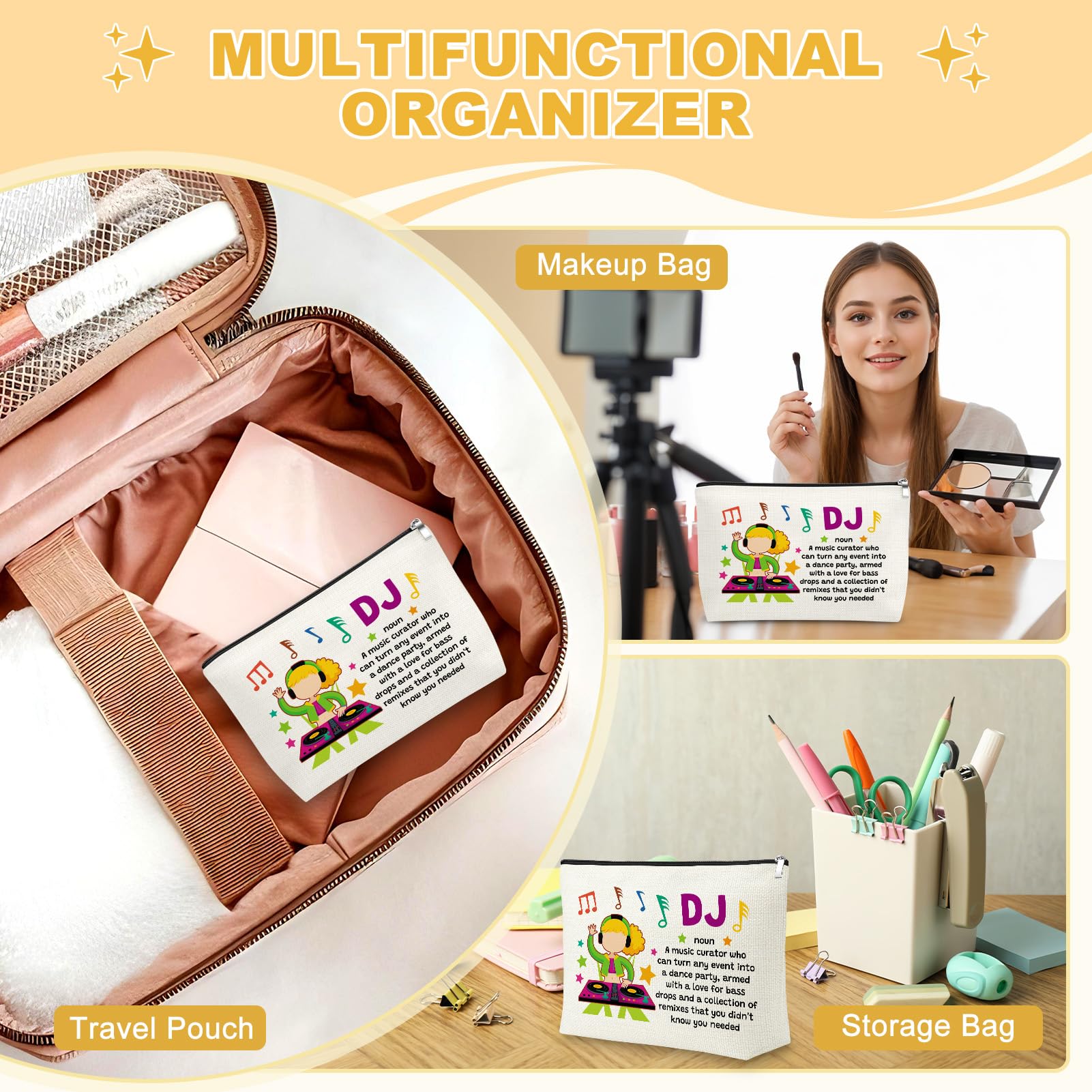 Mxrymvu Music Lover Gift Makeup Bags DJ Gifts for Women Men Disco DJ Appreciation Gift Cosmetic Bags Birthday Gifts for Musician Singer Bar Lovers Disco Lover Christmas Thanksgiving Present