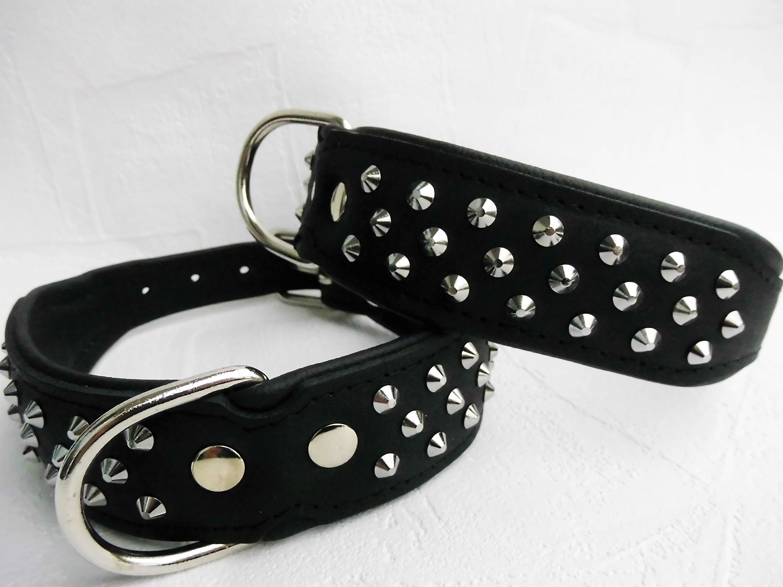 Leder Halsband - Hundehalsband, Nieten, Halsumfang 33-42cm/45mm, Schwarz, NEU (21-3-9-46)
