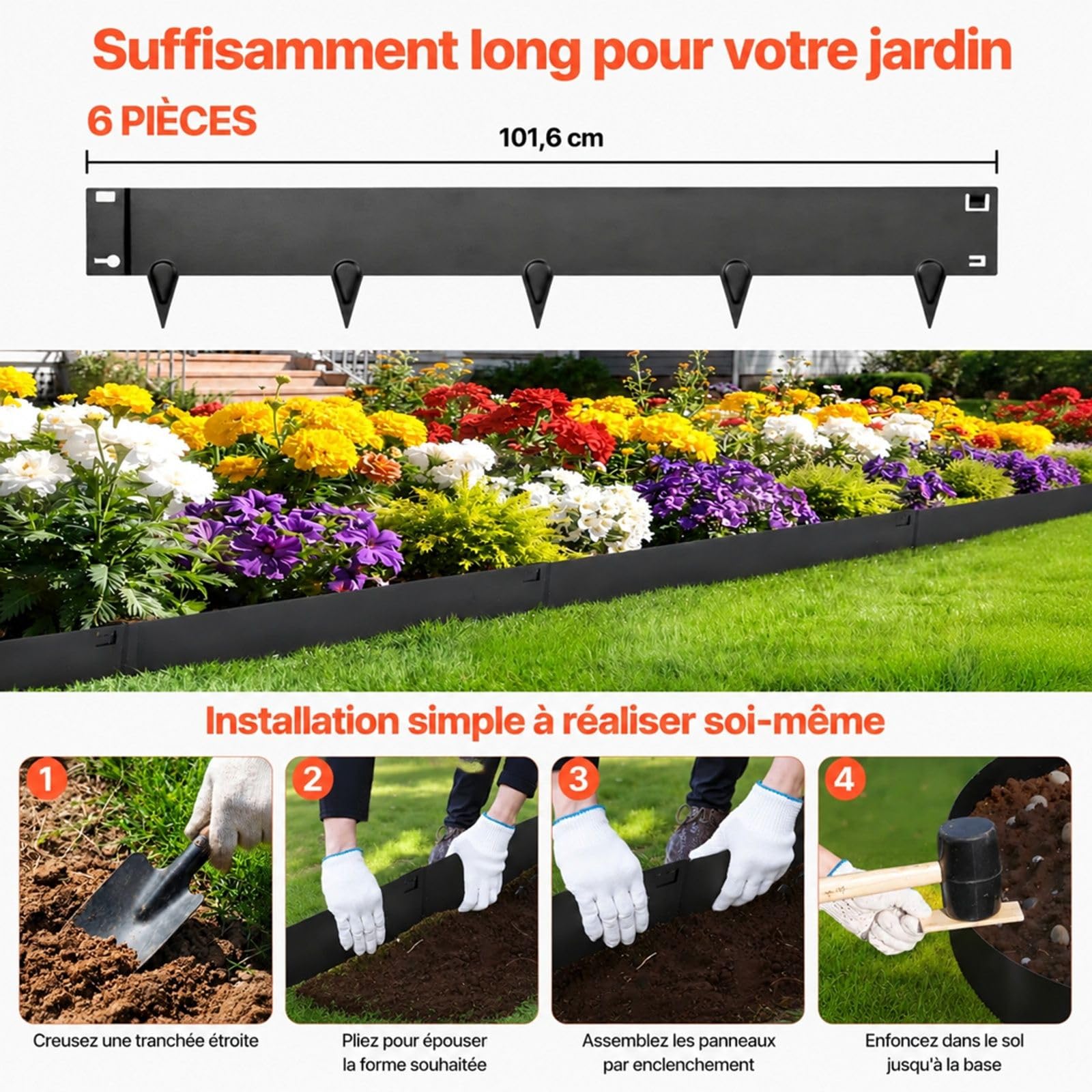 Bordure de Jardin en Acier galvanisé Lot de 6 pour pelouse massifs allées et Cour