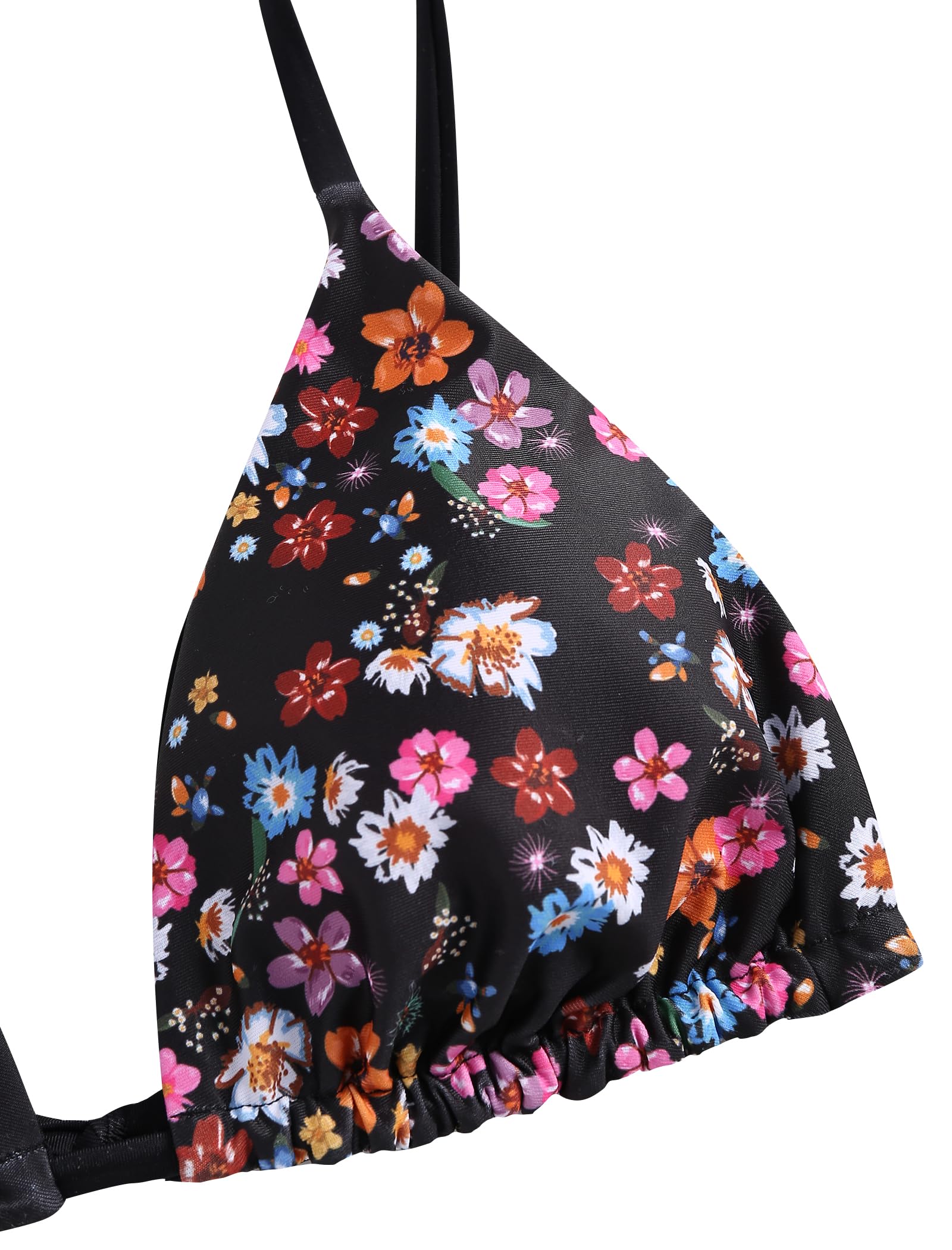 ZAFUL Women's Triangle Bikini Floral String Bikini Set Two Piece Swimsuit Bathing Suits: 2-black Flower Medium