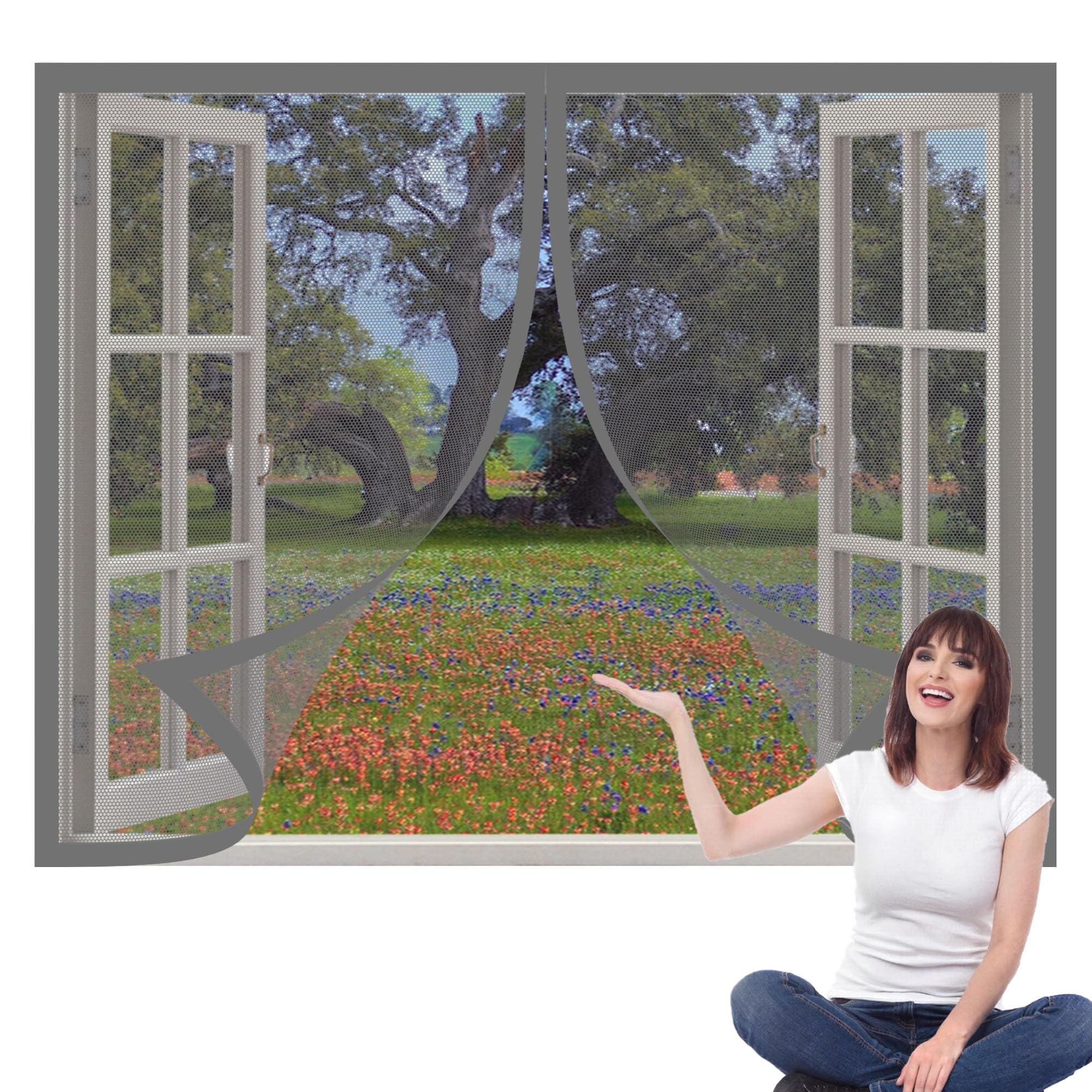 Magnetic Net Window 115 x 155 cm Keep Fly Mosquito Out Fly Screens for Windows Magnetic Custom Size for Windows Doors and Patio Screens, Grey