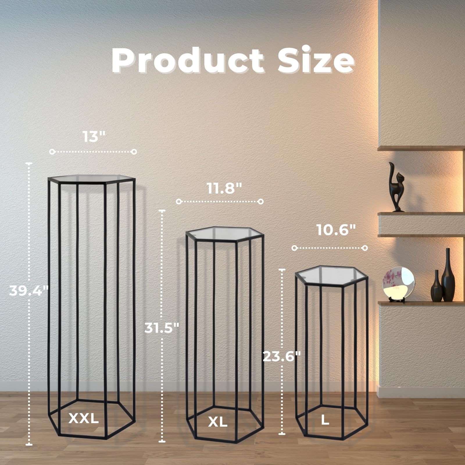 3 soportes cilíndricos hexagonales de metal para fiestas, pedestal de pasteles, soporte de flores para boda, soporte de plantas para cumpleaños, boda, sala de estar, patio, decoración de