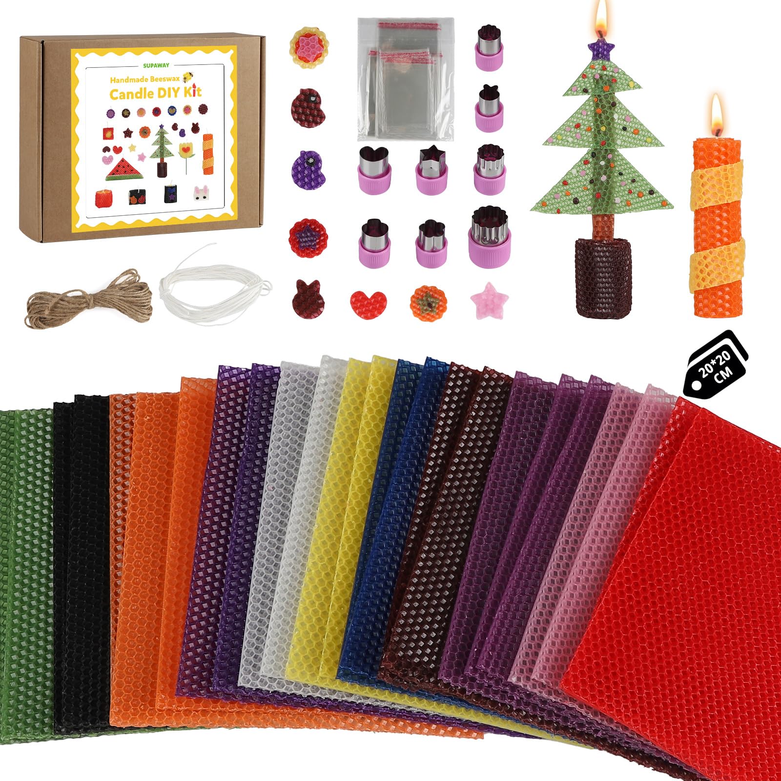 Supaway 24x Farbenfrohe Wachsplatten für Kerzen 20x20cm DIY Kerzenmach-Set