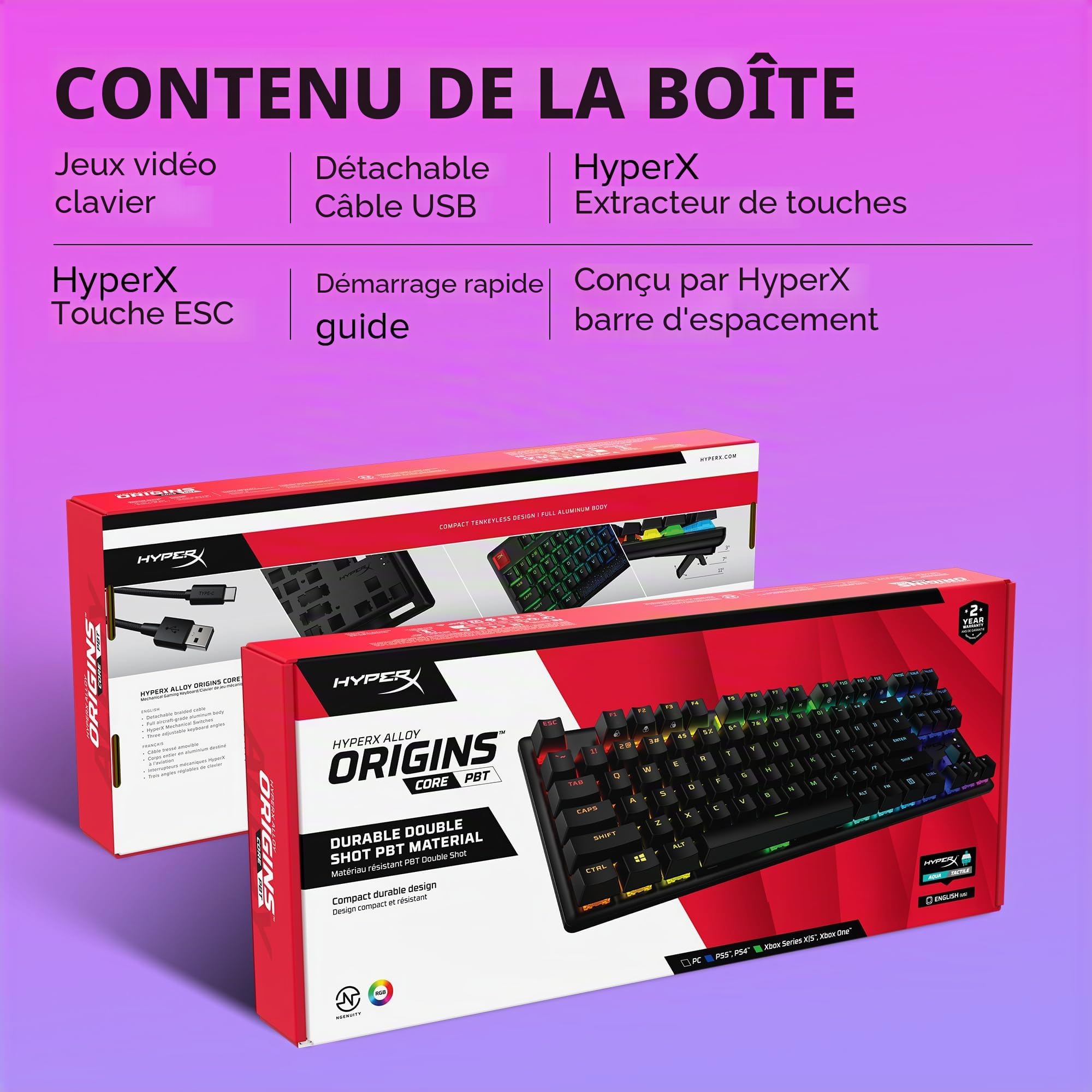 HyperX Alloy Origins Core PBT – TKL Clavier de Jeu mécanique, Touches PBT, éclairage RVB, Compact, Corps en Aluminium, Personnalisable avec HyperX NAuthity, mémoire intégrée – HyperX Tactile Aqua