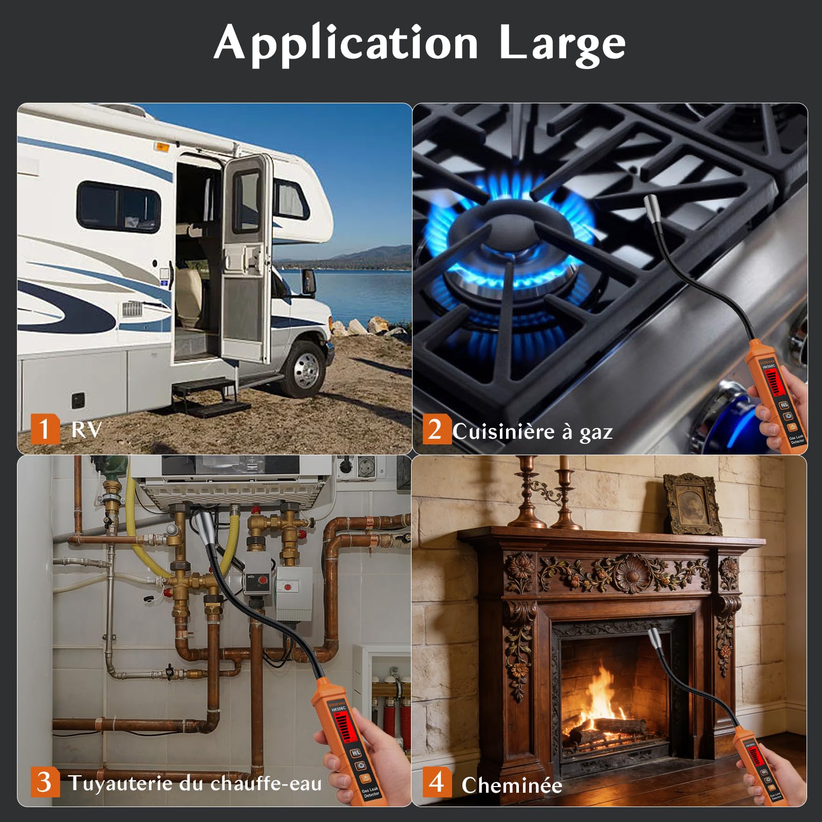 Détecteur de Gaz Naturel, avec Une Sonde Flexible de 8 Pouces,2 Niveaux de Sensibilité,Arrêt Automatique, Alarme Acoustique et Optique pour Méthane, Gaz Naturel, Propane (2 Piles Incluses)